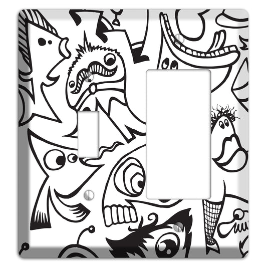 Black and White Whimsical Faces 2 Toggle / Rocker Wallplate