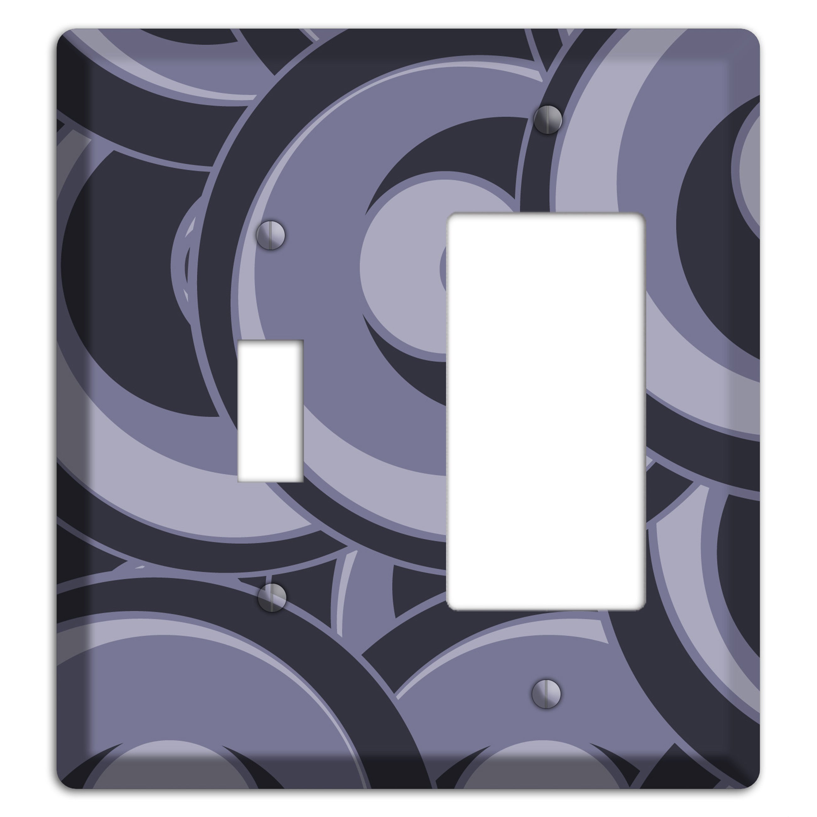 Black and Purple-grey Deco Circles Toggle / Rocker Wallplate