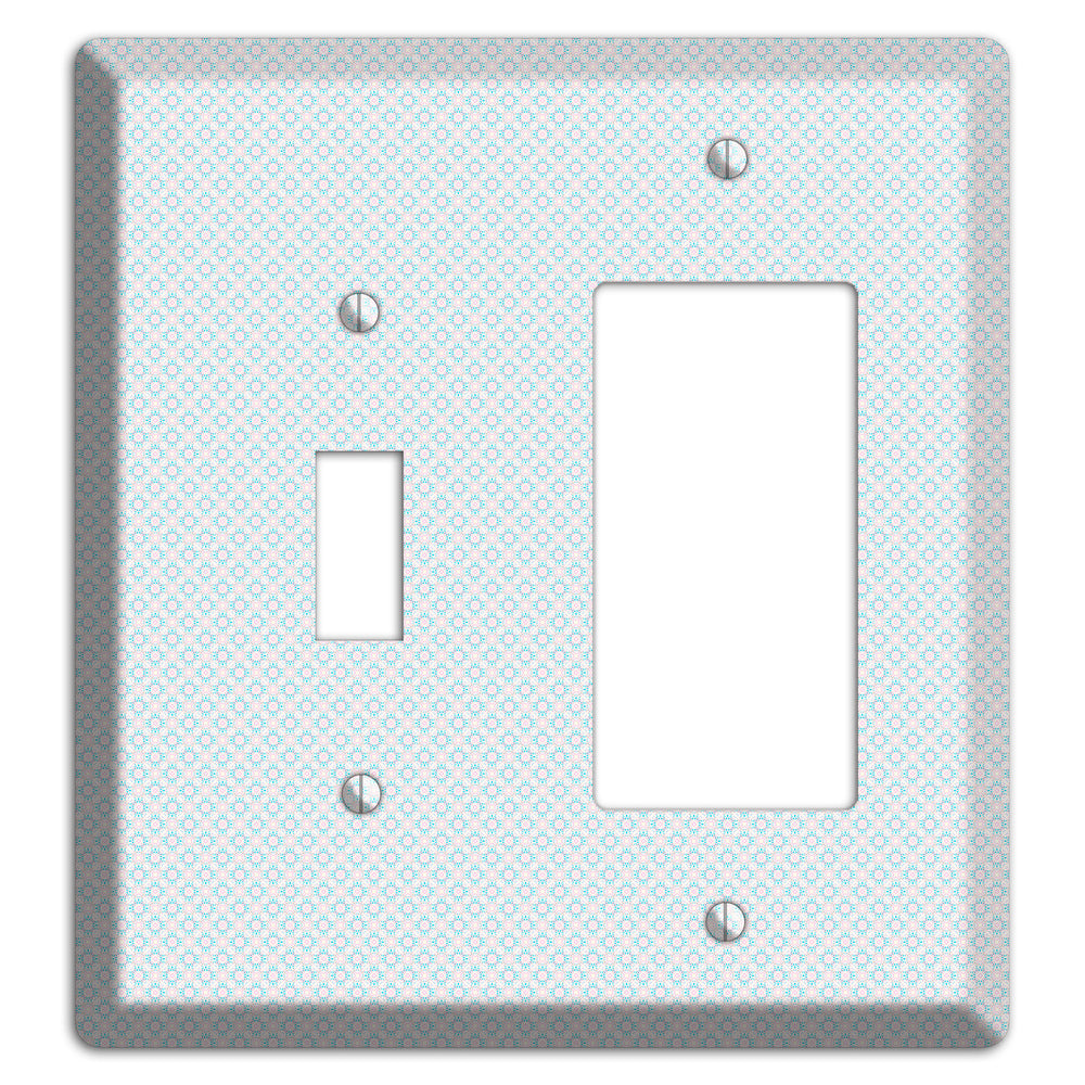 White with Light Blue Tiny Arabesque Toggle / Rocker Wallplate