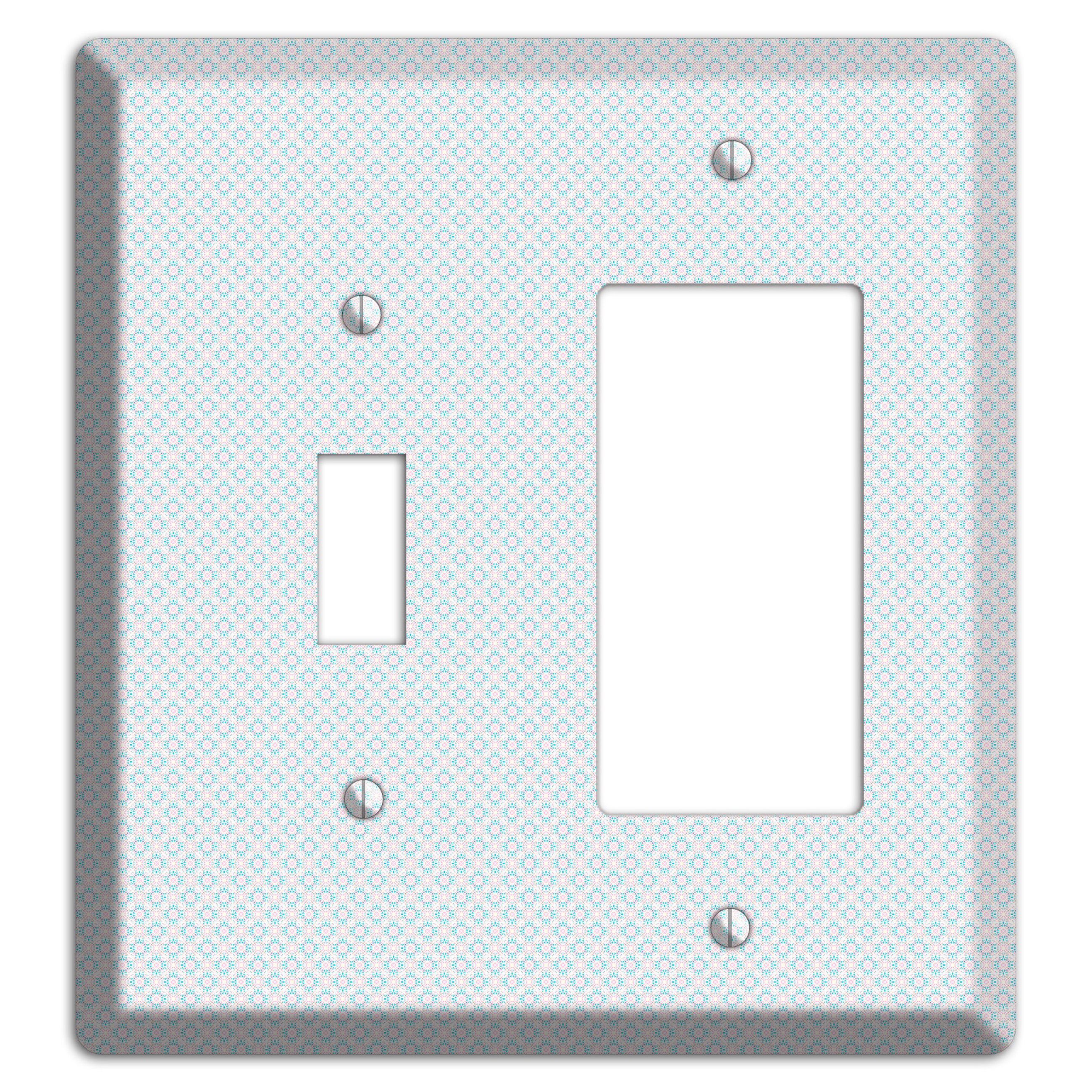White with Light Blue Tiny Arabesque Toggle / Rocker Wallplate
