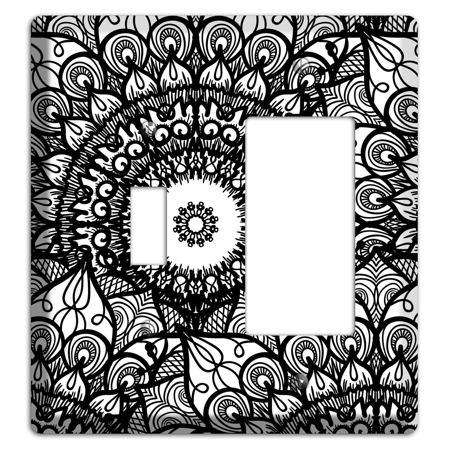 Mandala Black and White Style V Cover Plates Toggle / Rocker Wallplate