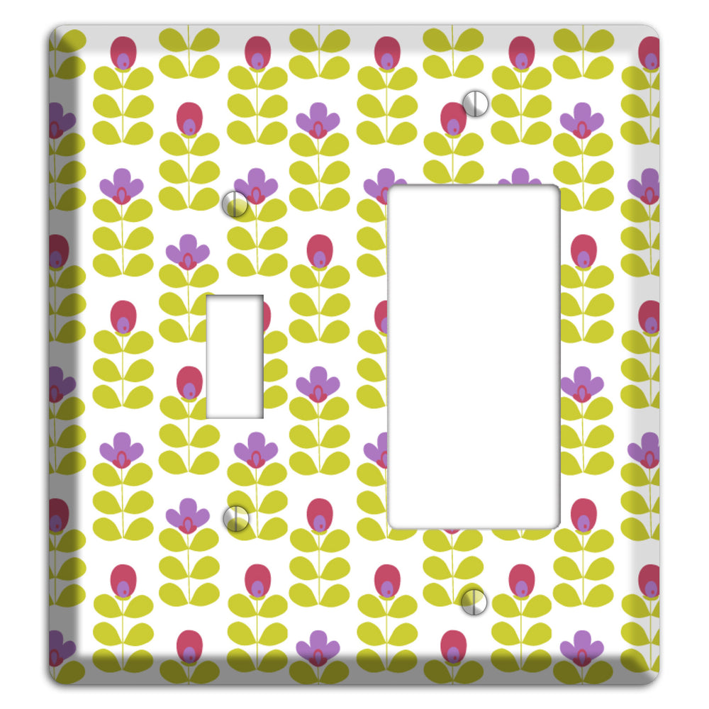 Yellow Deco Floral Half Drop Toggle / Rocker Wallplate