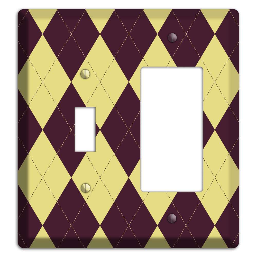Yellow and Dark Maroon Argyle Toggle / Rocker Wallplate