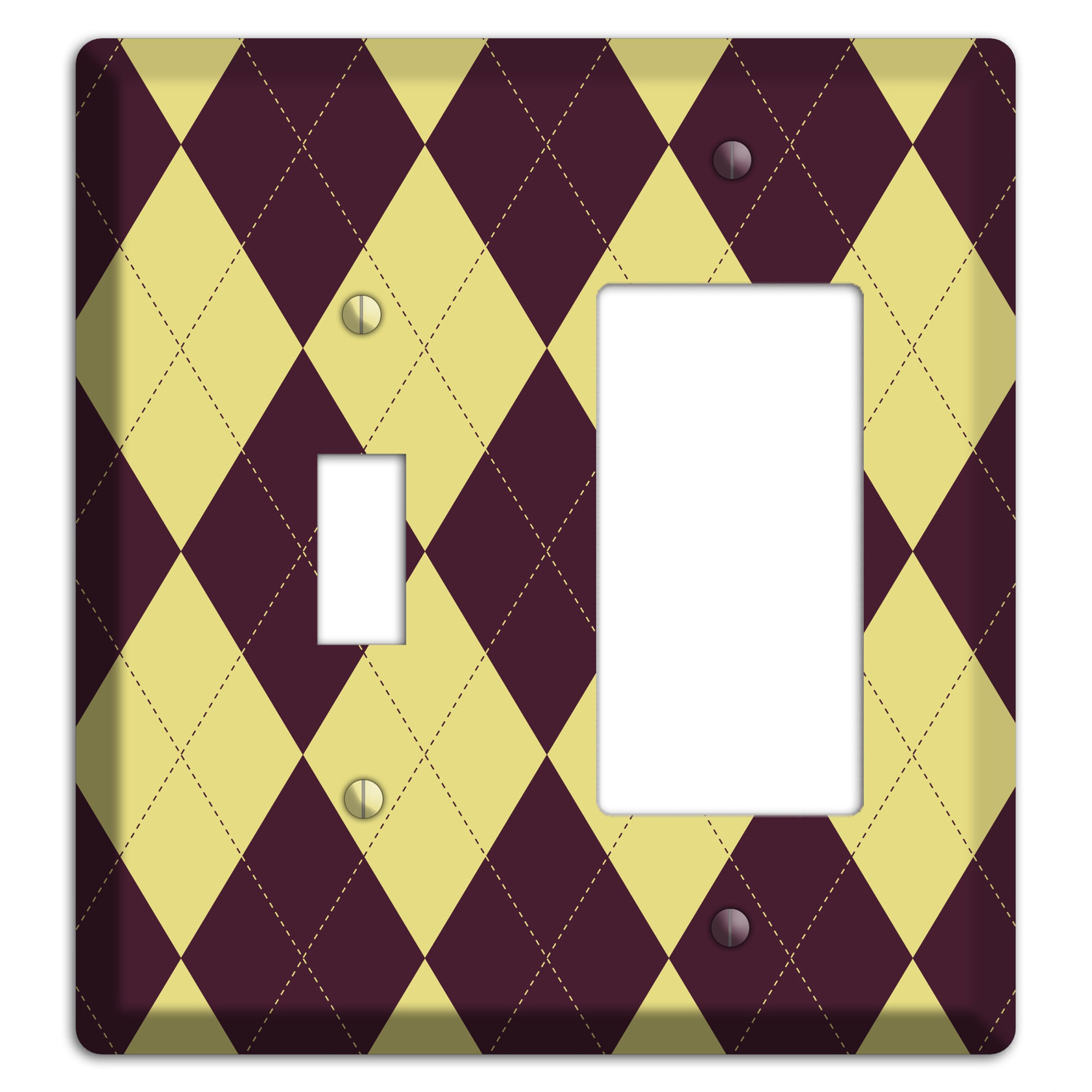 Yellow and Dark Maroon Argyle Toggle / Rocker Wallplate