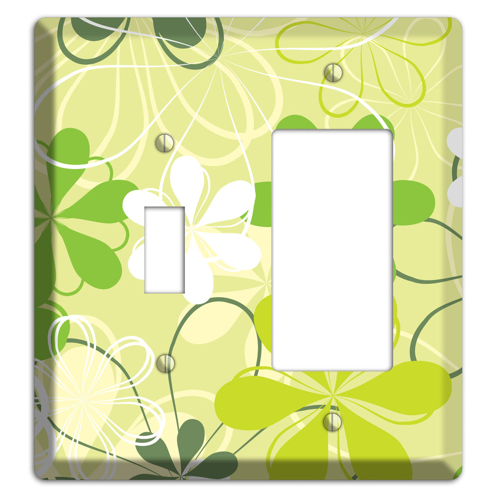 Green Retro Flowers Toggle / Rocker Wallplate