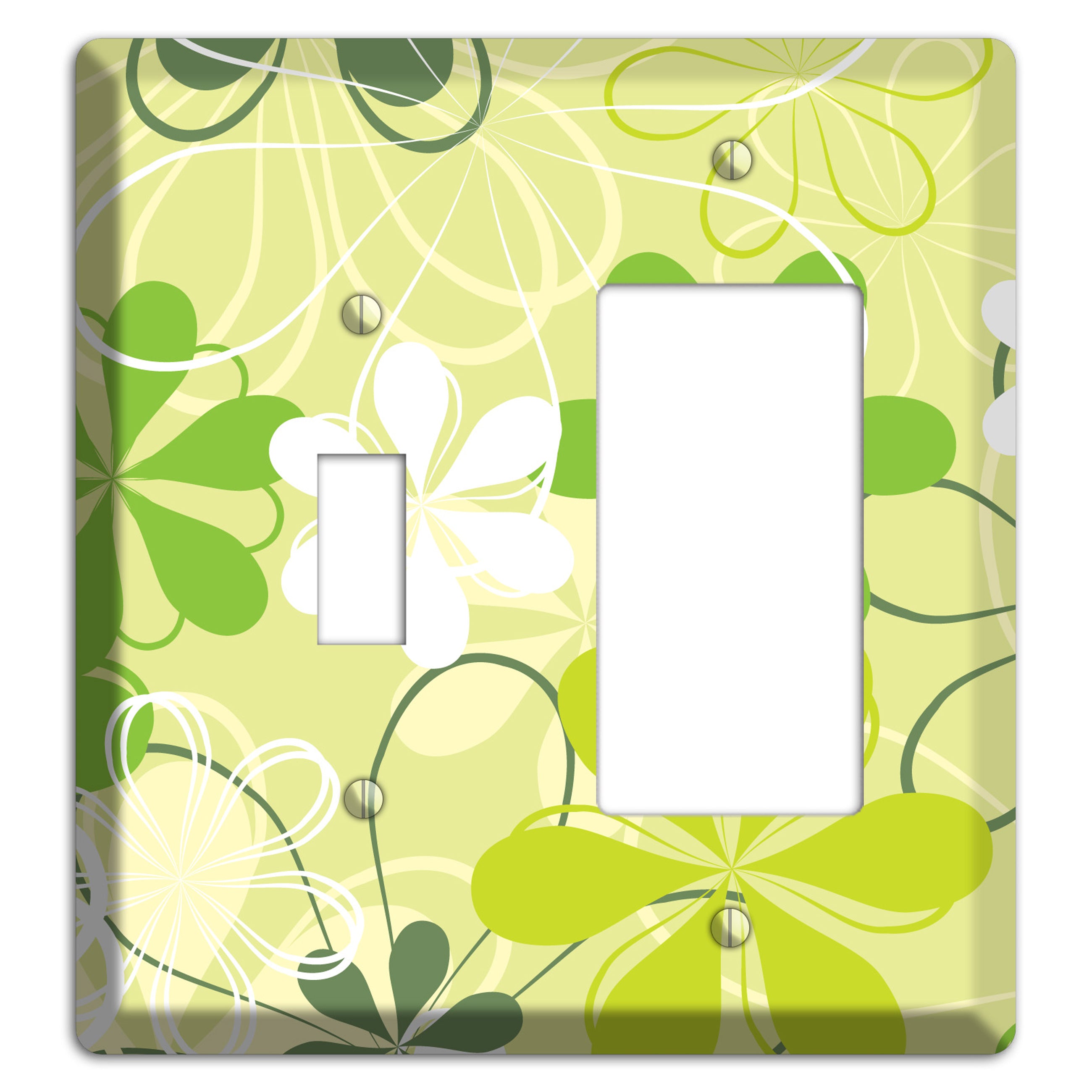 Green Retro Flowers Toggle / Rocker Wallplate
