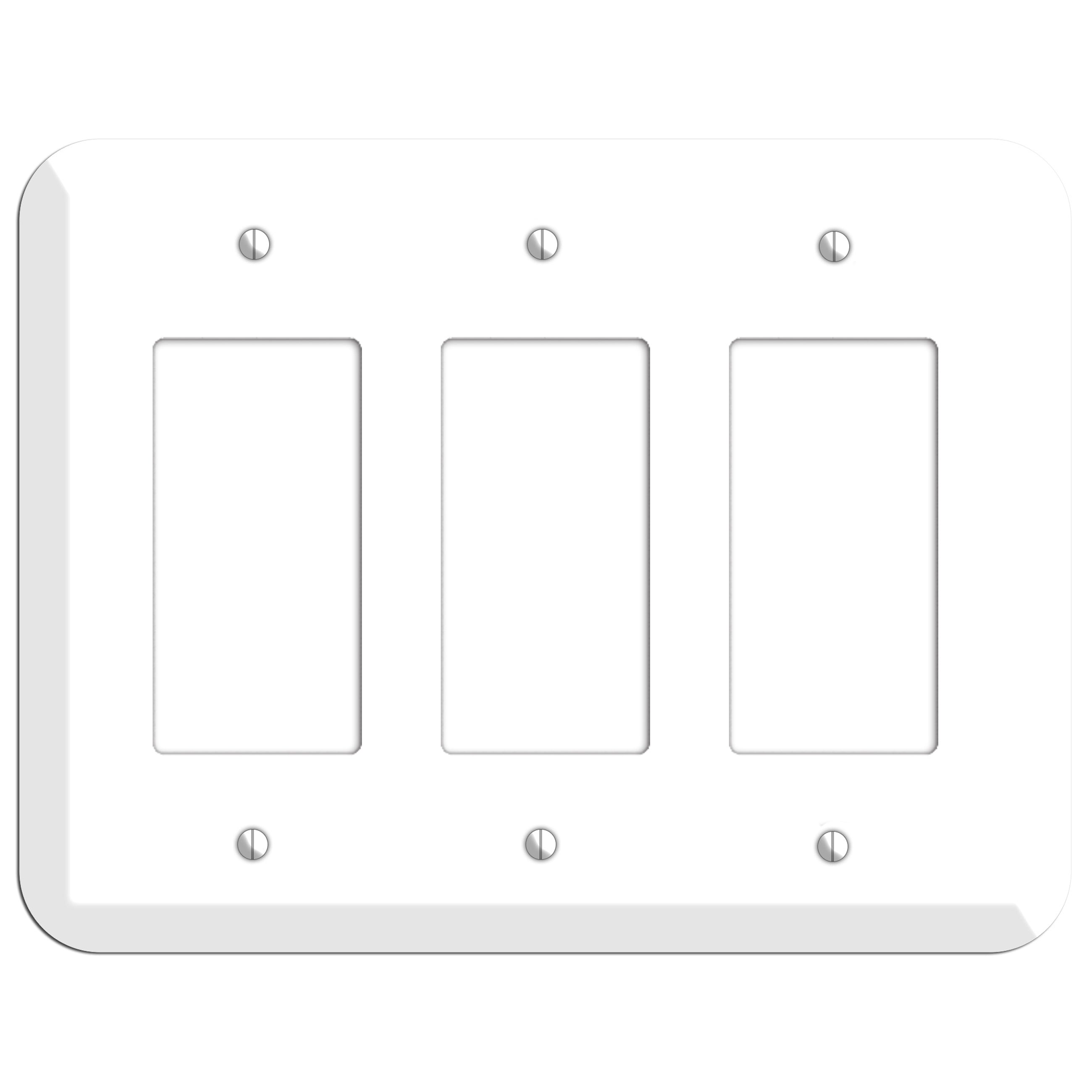 Rounded Corner White Metal 3 Rocker Wallplate