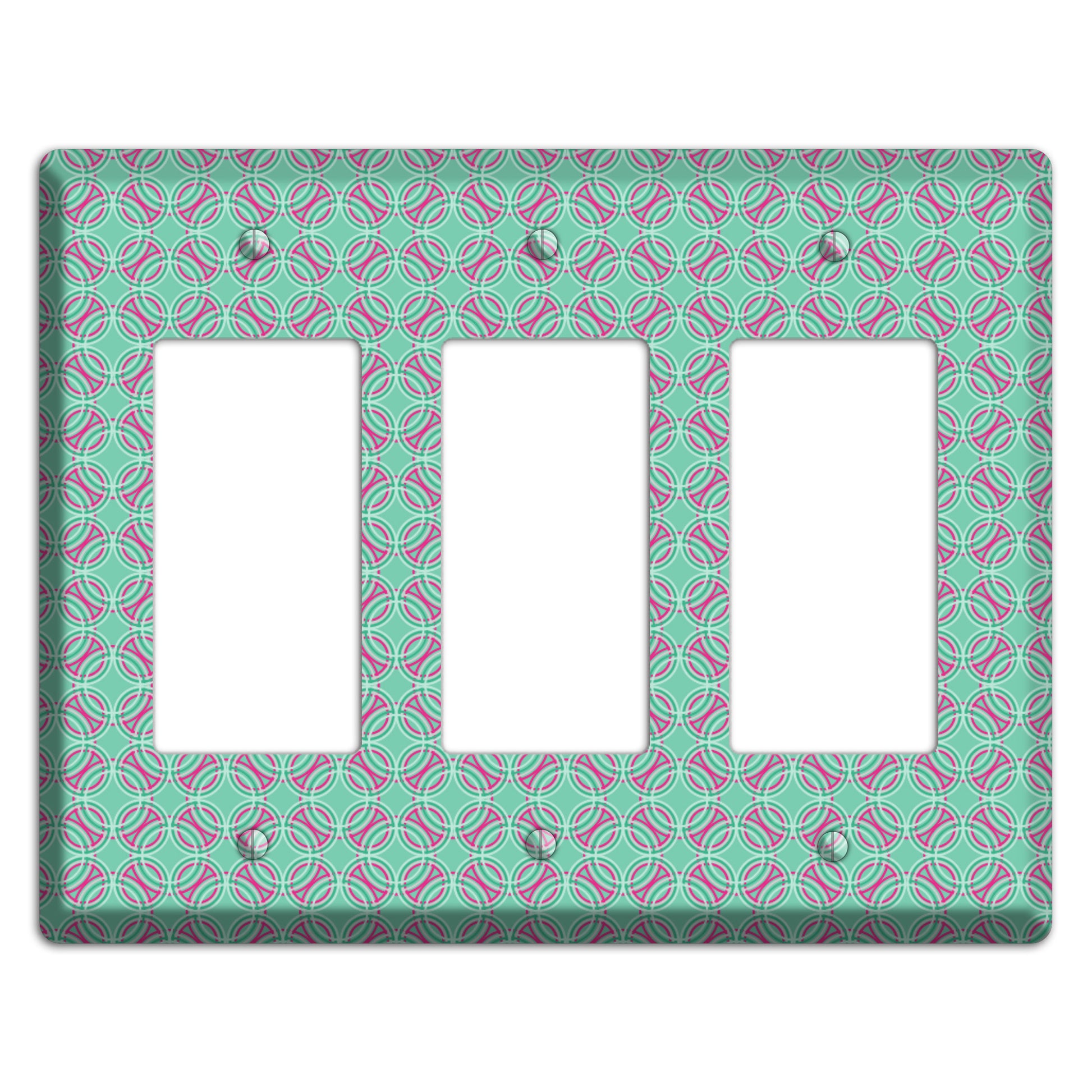 Multi Aqua with Fuschia Concentric Circles Overlay 3 Rocker Wallplate