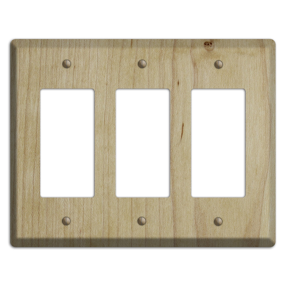 Unfinished Maple Wood Triple Rocker Cover Plate