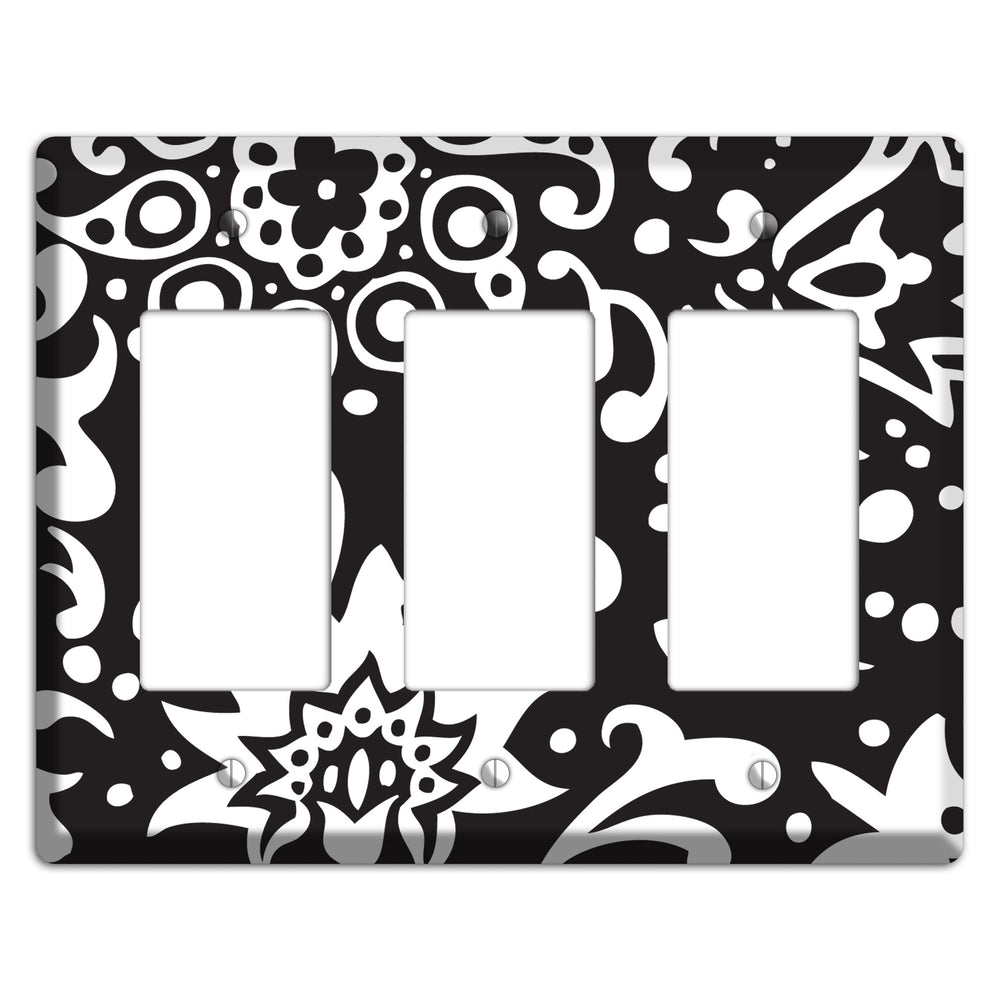 Black with White Boteh 3 Rocker Wallplate