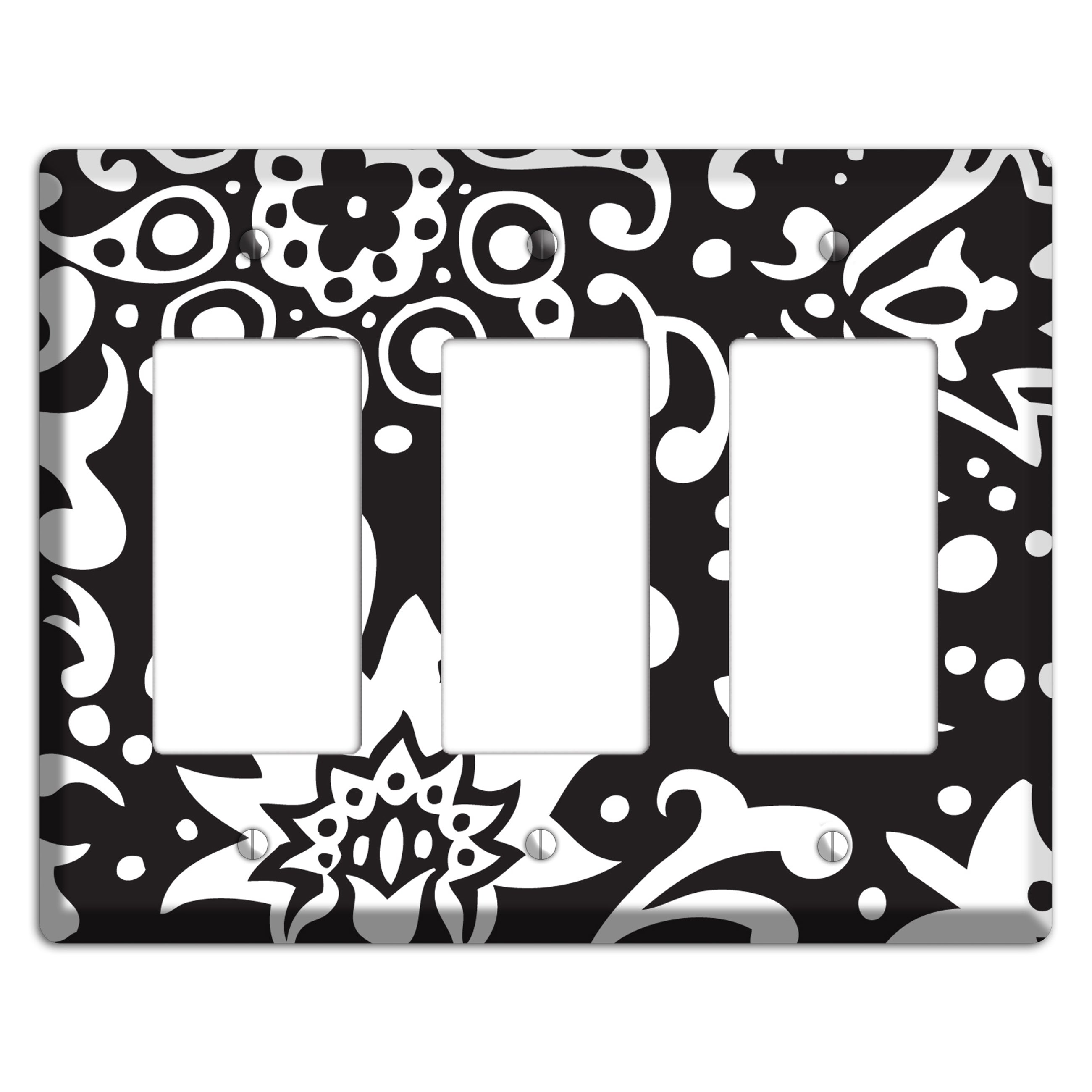 Black with White Boteh 3 Rocker Wallplate