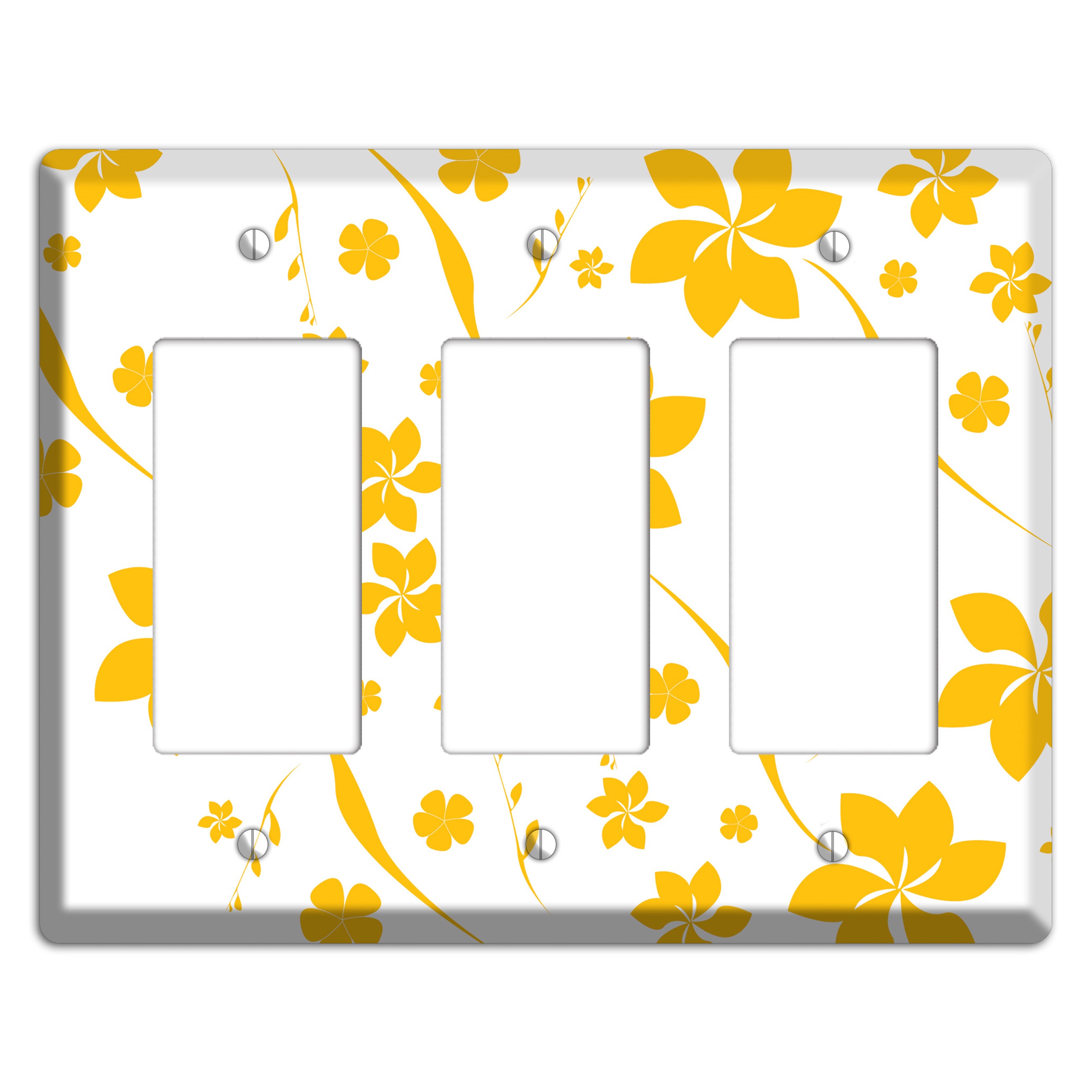 White with Yellow Flower 3 Rocker Wallplate