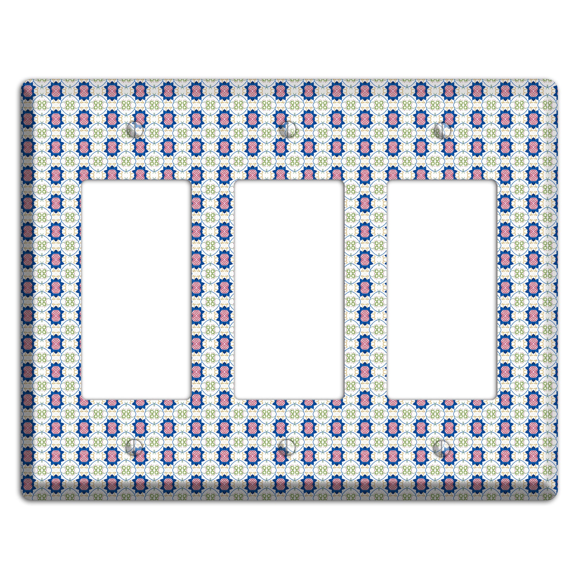 White with Blue Pink Green Arabesque 3 Rocker Wallplate