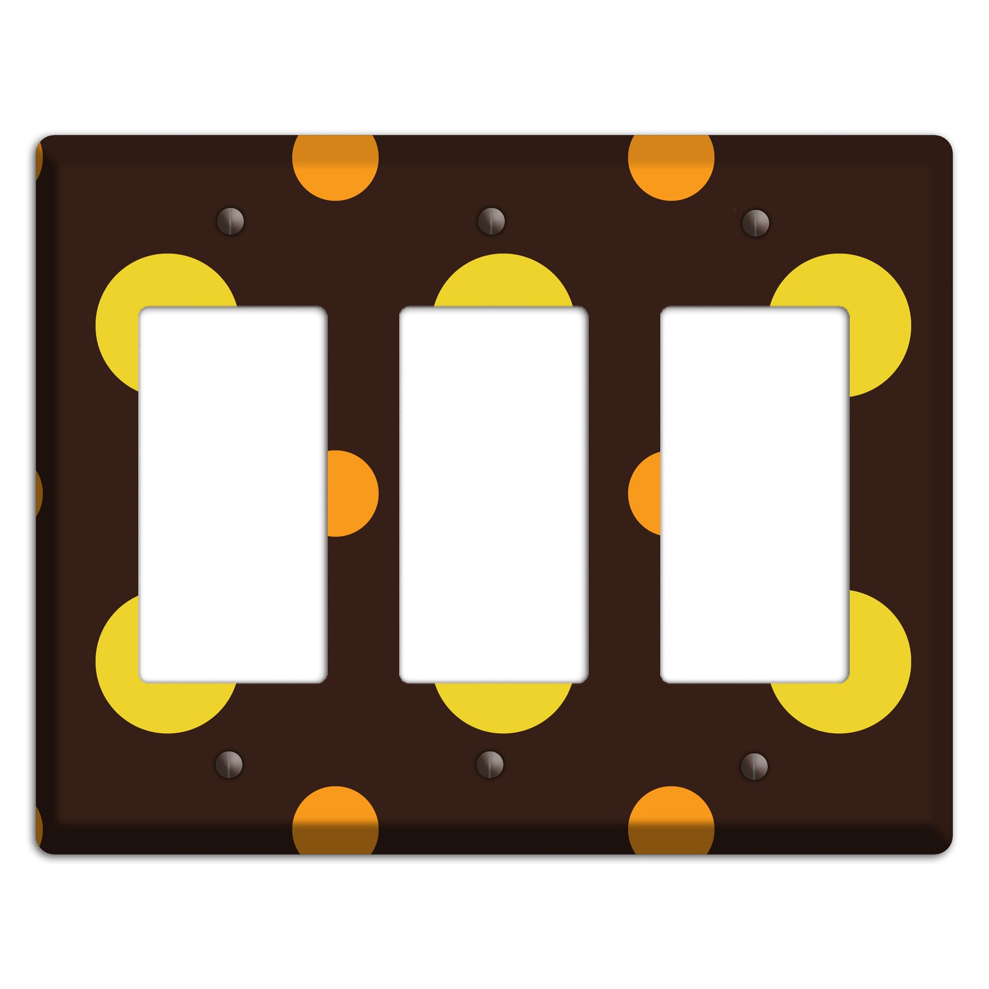 Black with Yellow and Orange Multi Medium Polka Dots 3 Rocker Wallplate