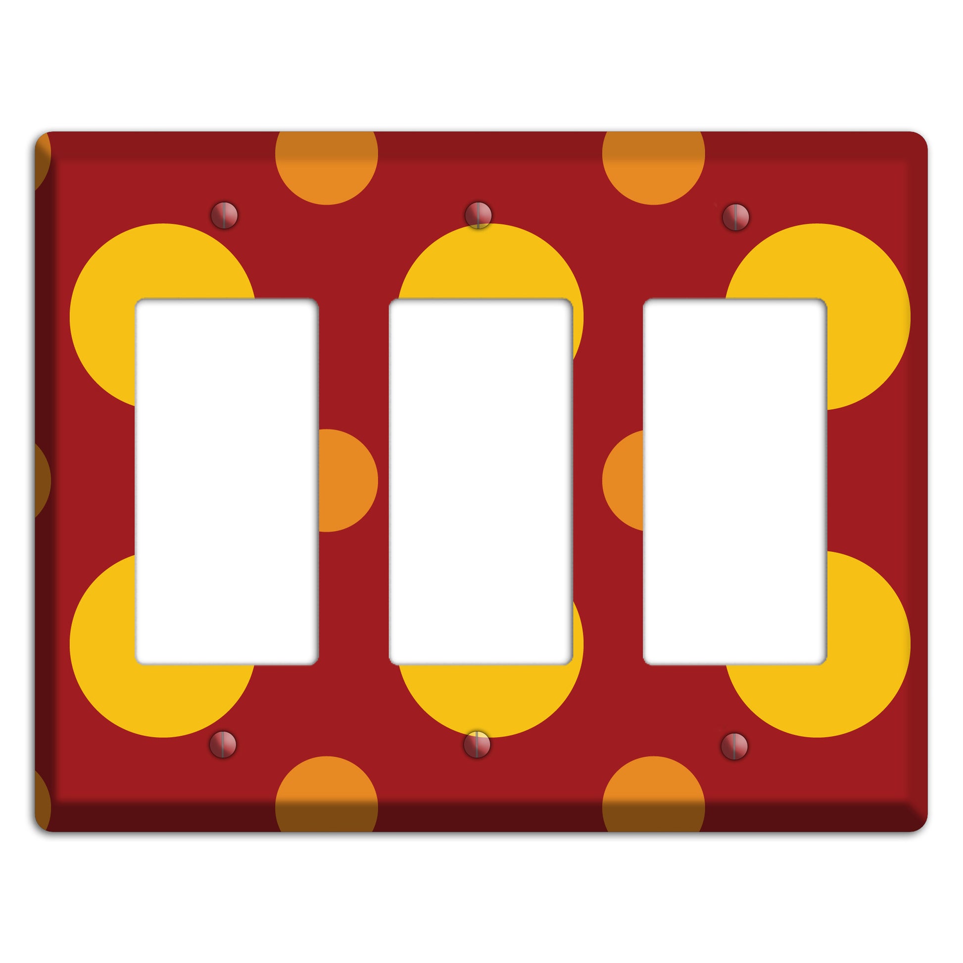 Red with Multi Orange Multi Medium Polka Dots 3 Rocker Wallplate