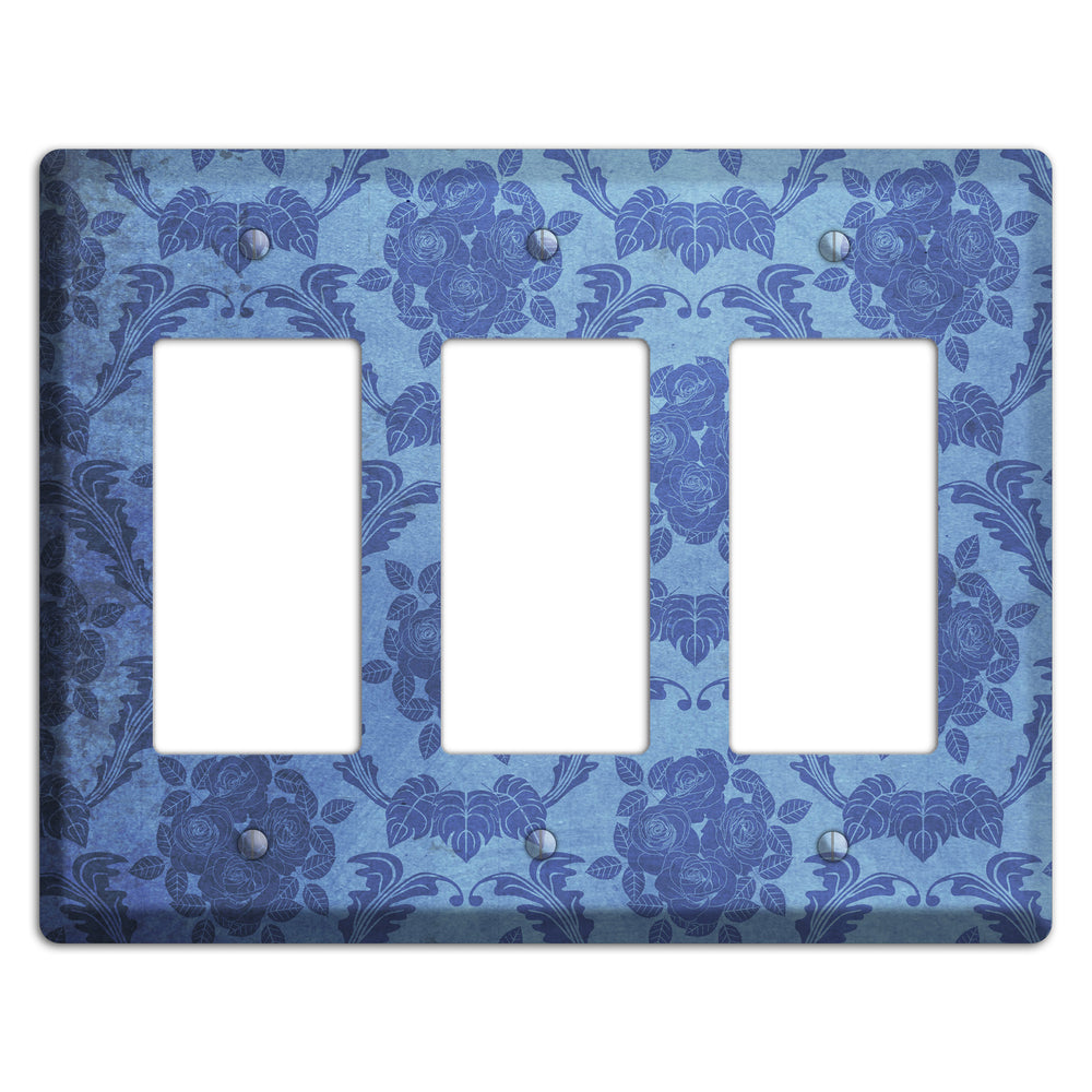 Polo Blue Vintage Rose Damask 3 Rocker Wallplate