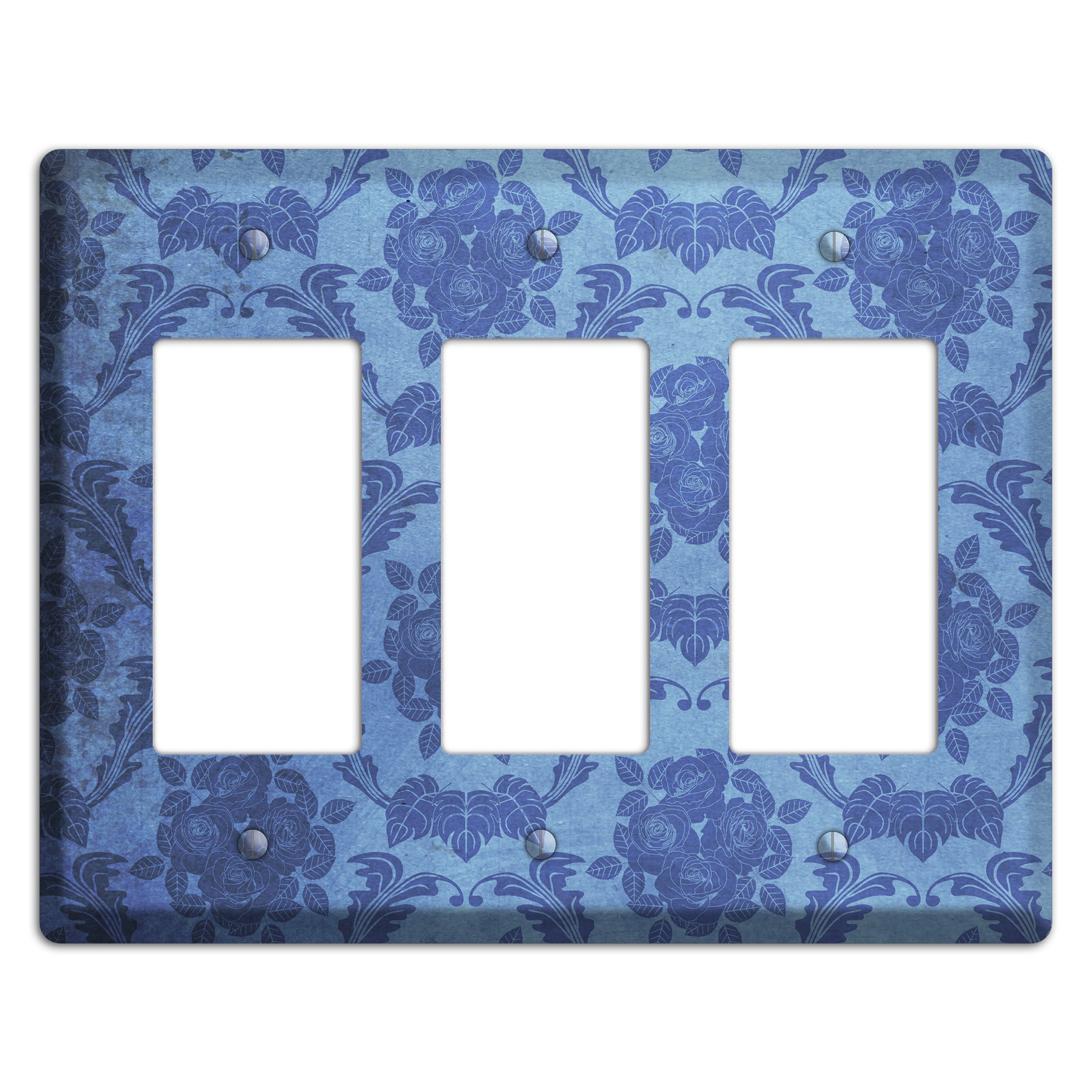Polo Blue Vintage Rose Damask 3 Rocker Wallplate