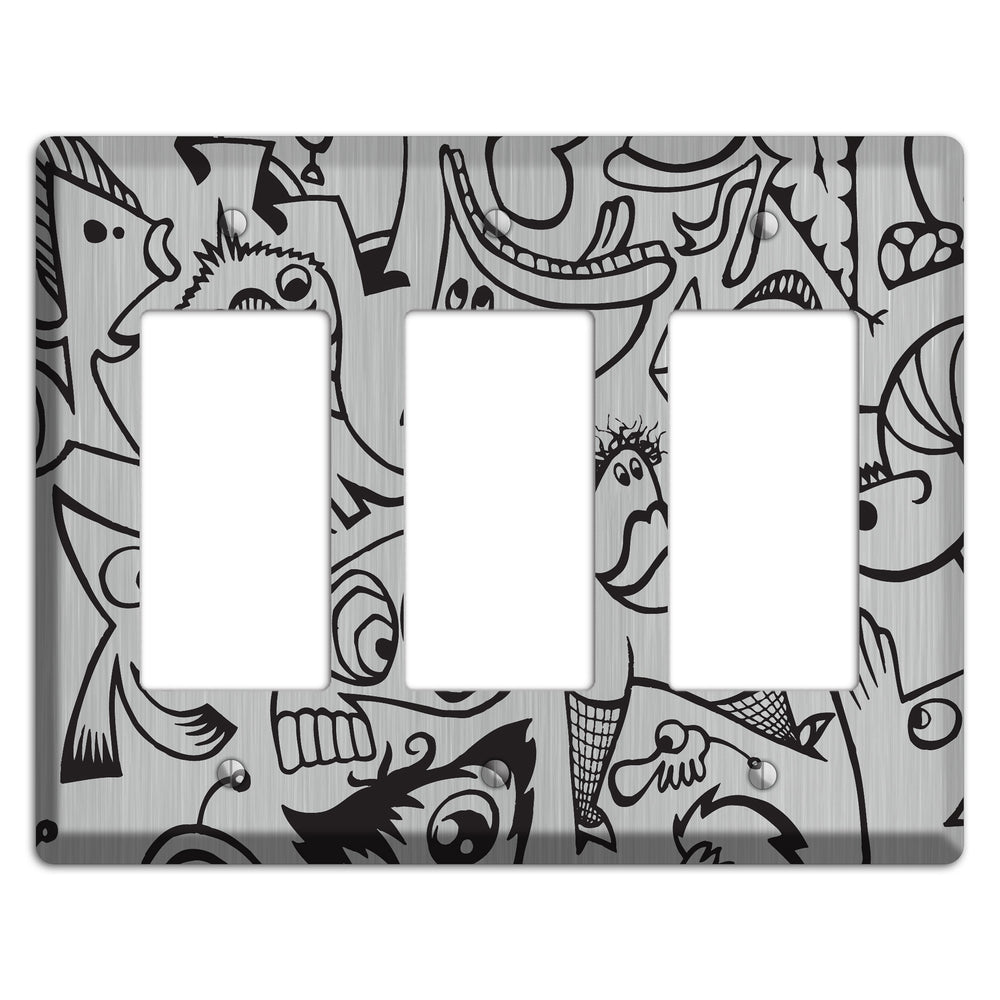 Whimsical Faces 2 Stainless Steel 3 Rocker Wallplate