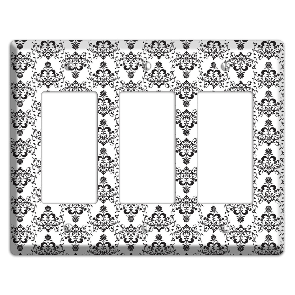 White with Black Cartouche Half Drop 3 Rocker Wallplate