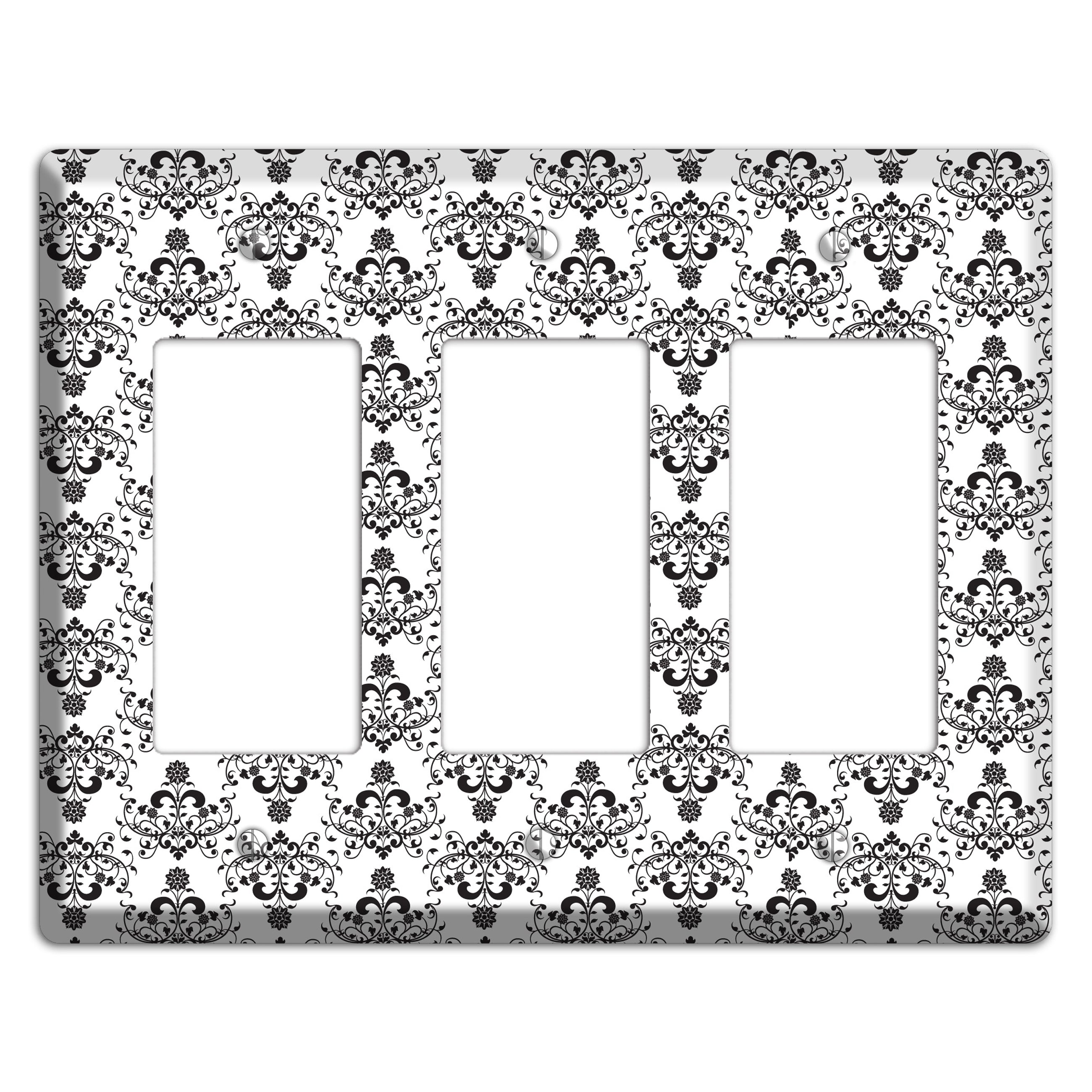 White with Black Cartouche Half Drop 3 Rocker Wallplate