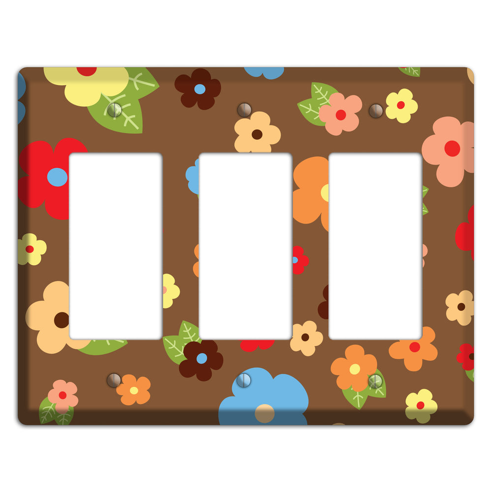Brown Delicate Flowers 3 Rocker Wallplate