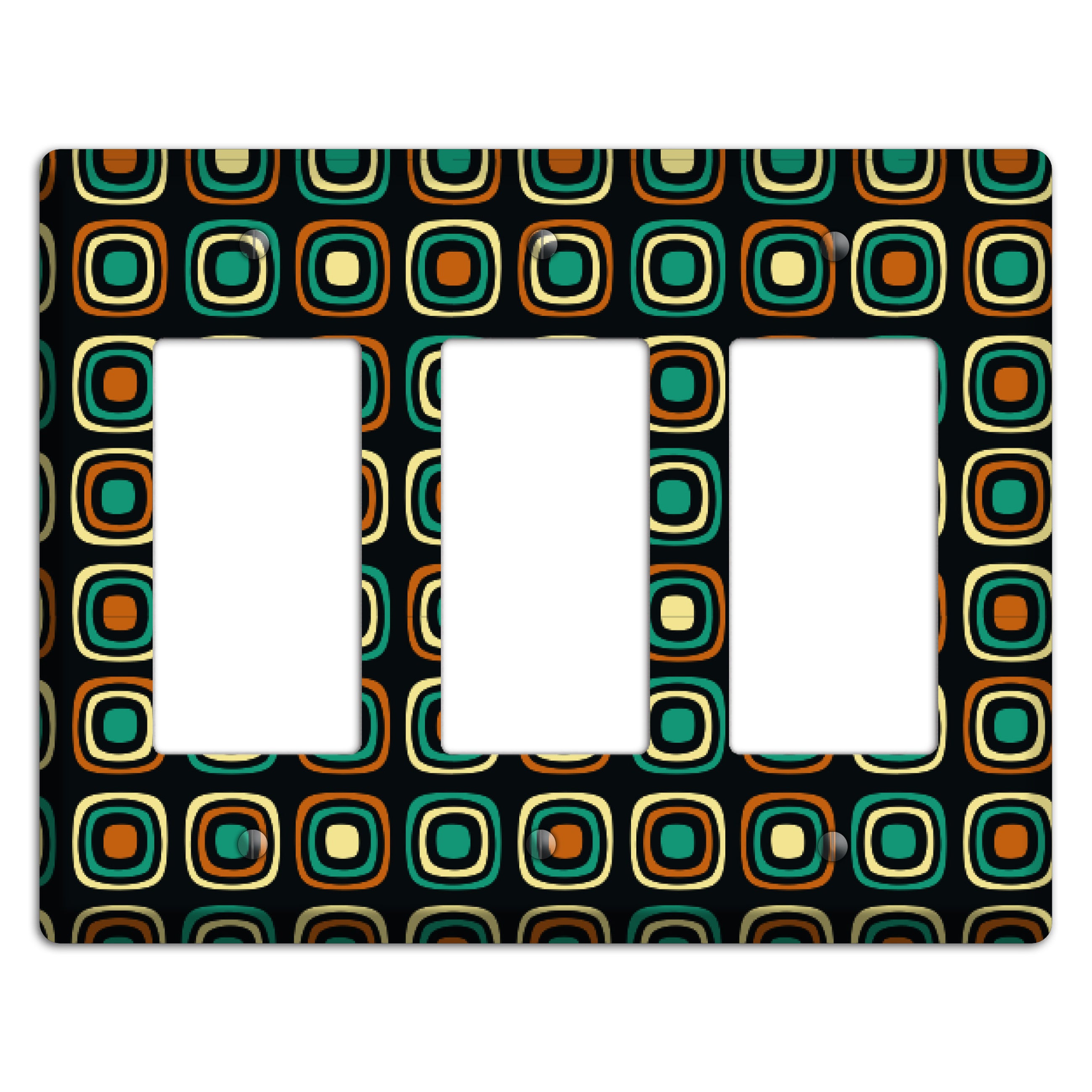 Multi Brown Umber Teal Retro Squares 3 Rocker Wallplate