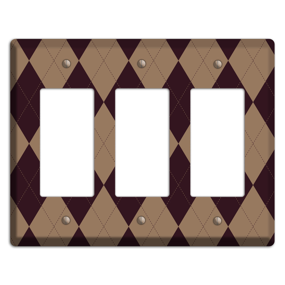 Burguny and Beige Argyle 3 Rocker Wallplate