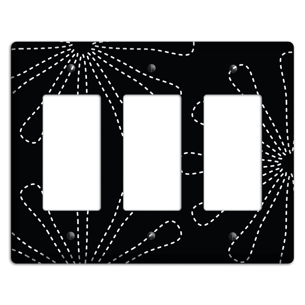 Black with White Retro Stipple Floral Contour 3 Rocker Wallplate