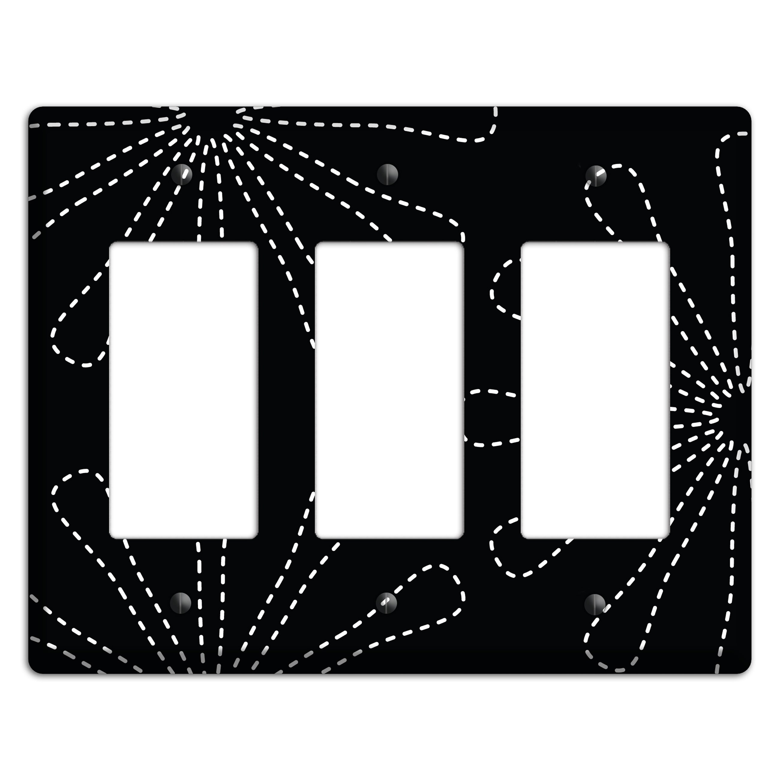 Black with White Retro Stipple Floral Contour 3 Rocker Wallplate