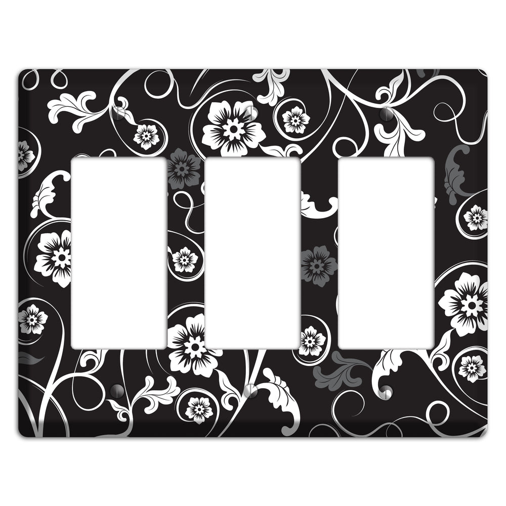 Black with White Flower Sprig 3 Rocker Wallplate
