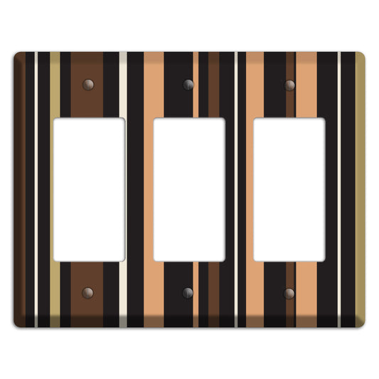 Multi Brown and Coral Vertical Stripe 3 Rocker Wallplate