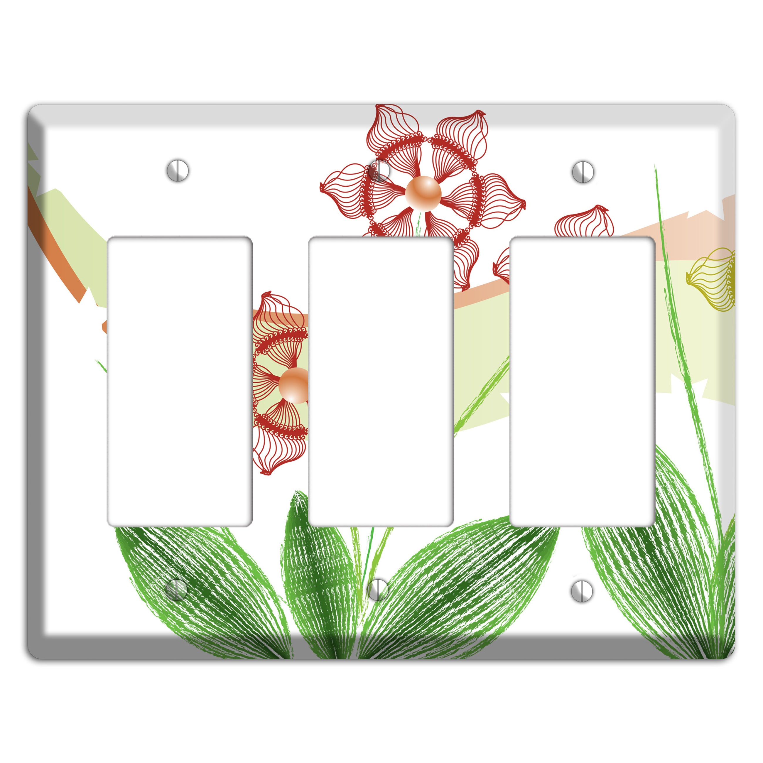 Green Abstract Flowers 3 Rocker Wallplate
