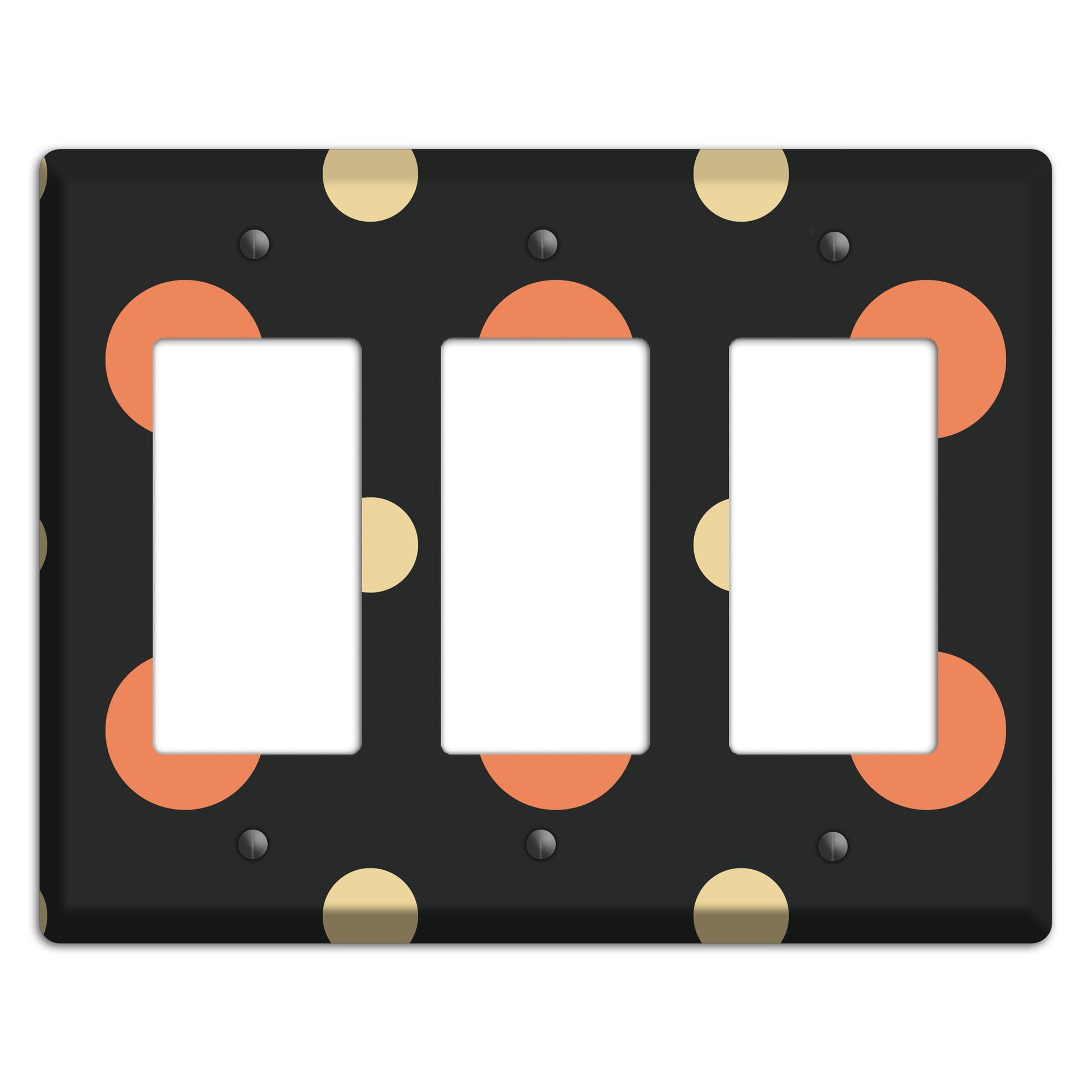 Black with Coral and Beige Multi Medium Polka Dots 3 Rocker Wallplate