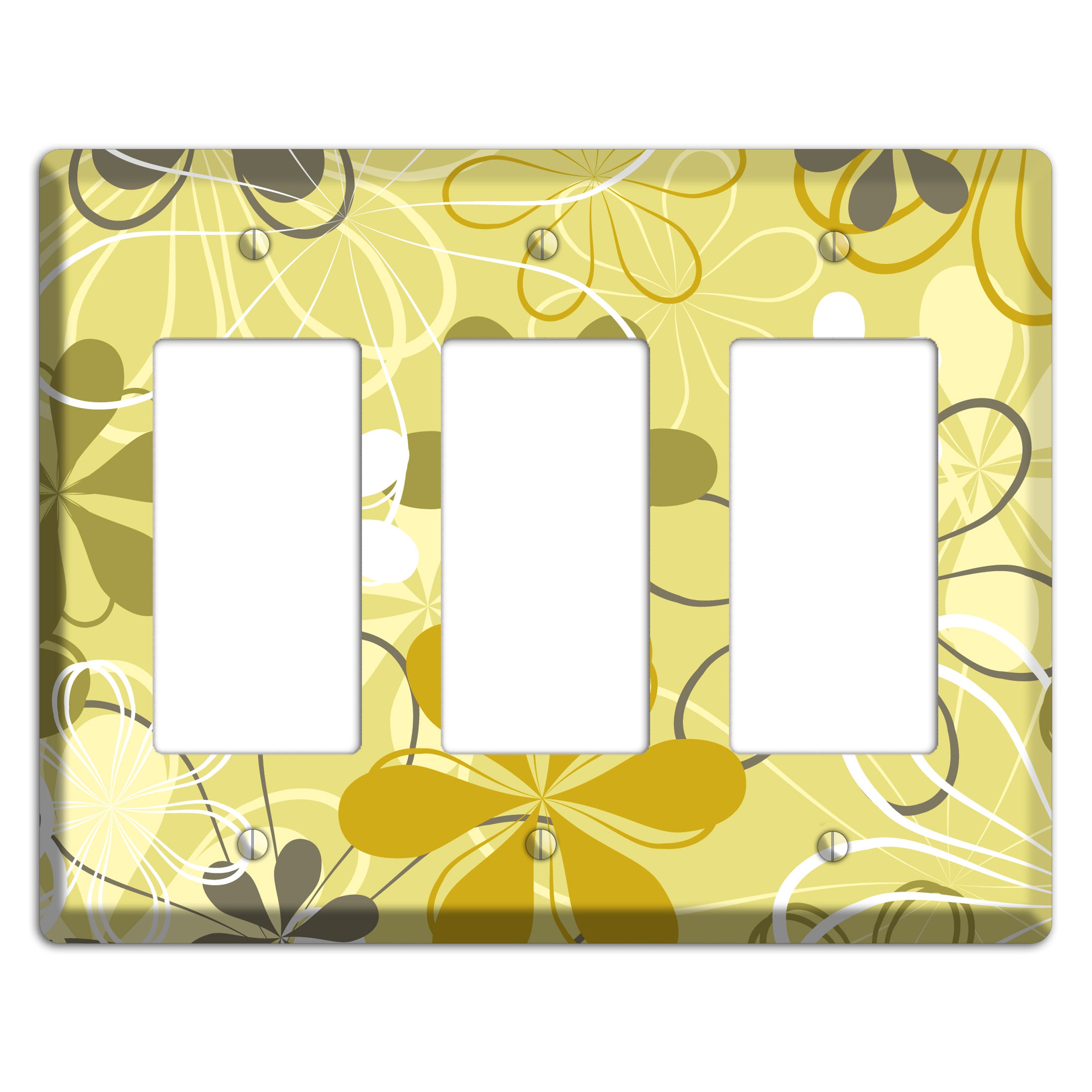 Olive Retro Flowers 3 Rocker Wallplate