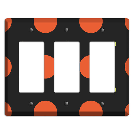 Black wih Orange and Lime Multi Tiled Medium Dots 3 Rocker Wallplate
