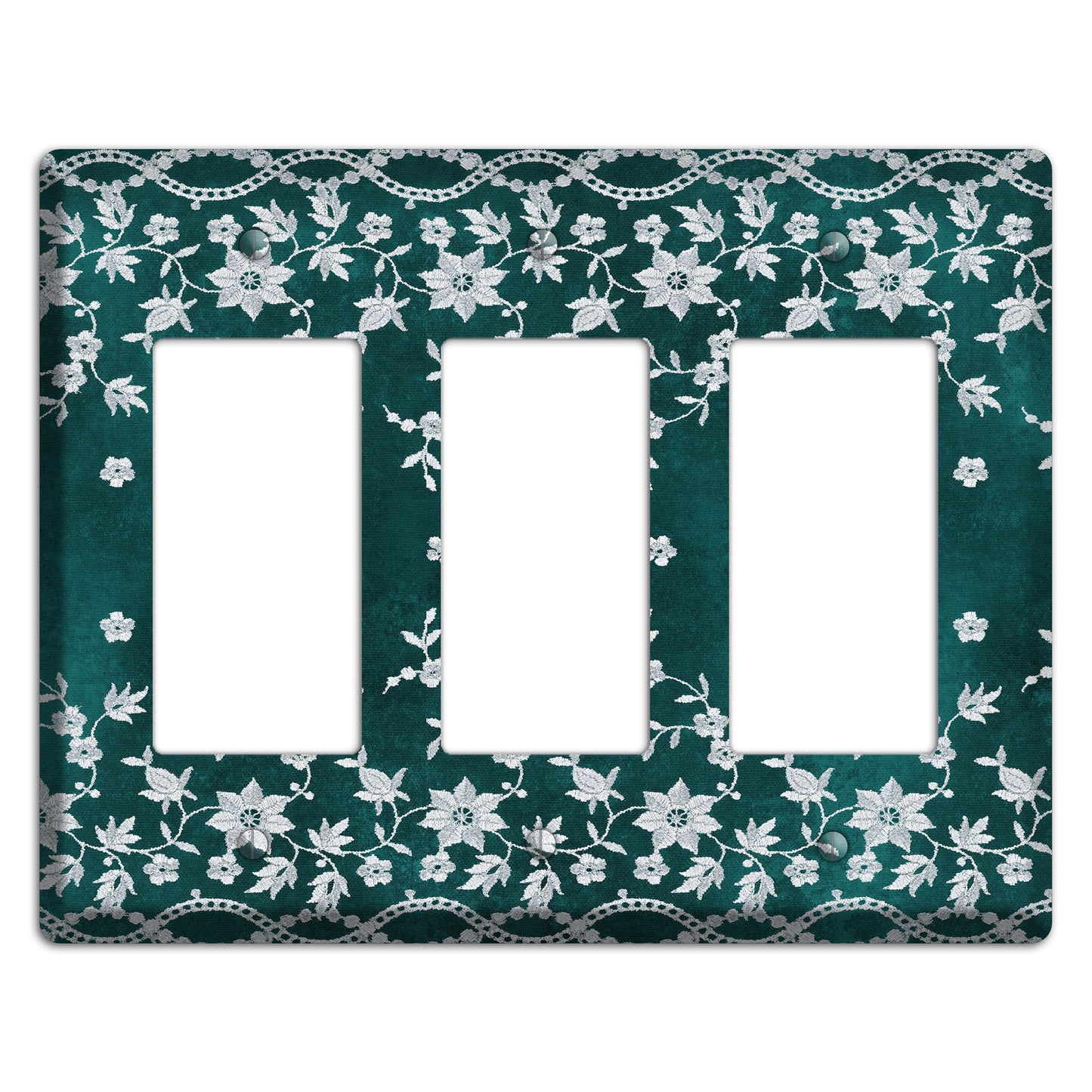 Embroidered Floral Teal 3 Rocker Wallplate