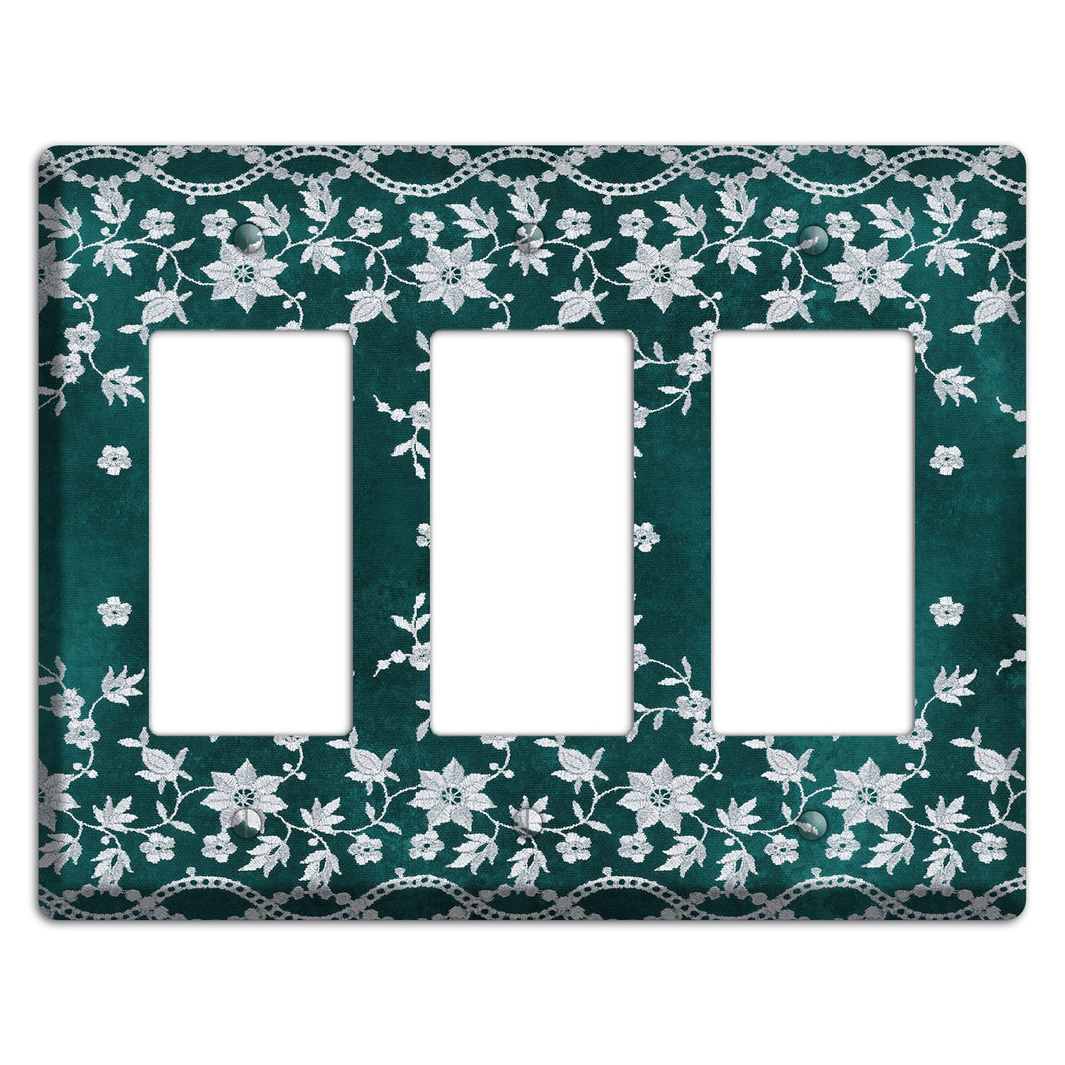 Embroidered Floral Teal 3 Rocker Wallplate