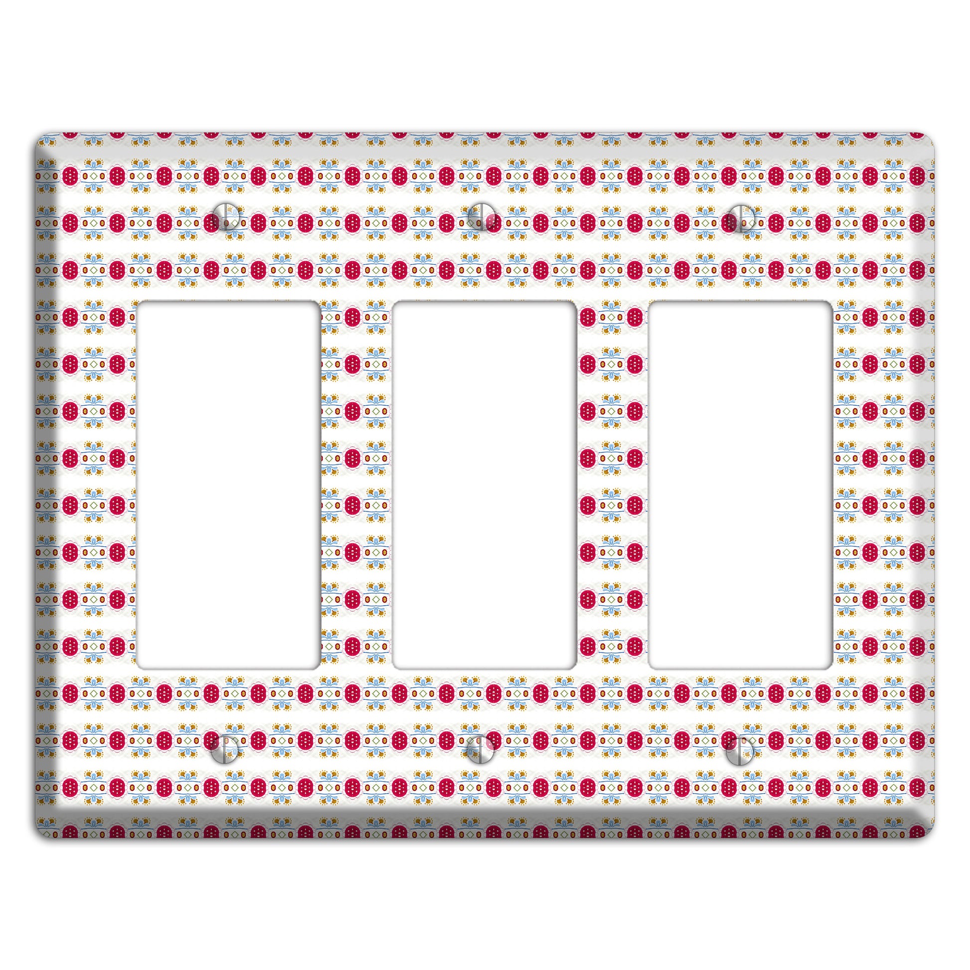 Off White with Red Blue Olive Tapestry 3 Rocker Wallplate