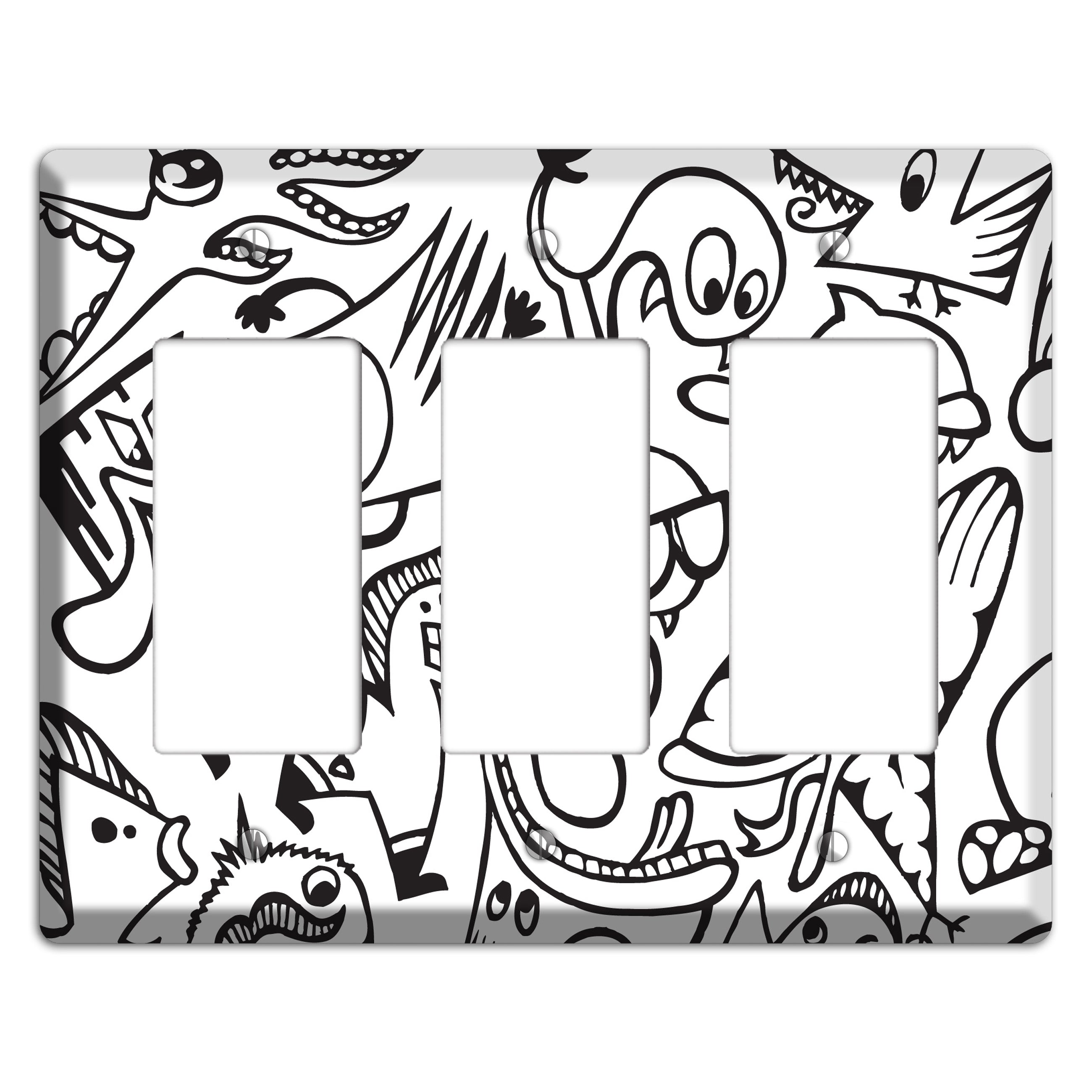 Black and White Whimsical Faces 1 3 Rocker Wallplate