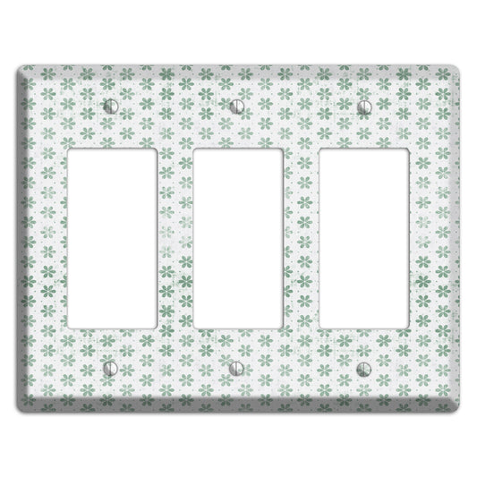 White with Green Grunge Floral Contour 3 Rocker Wallplate