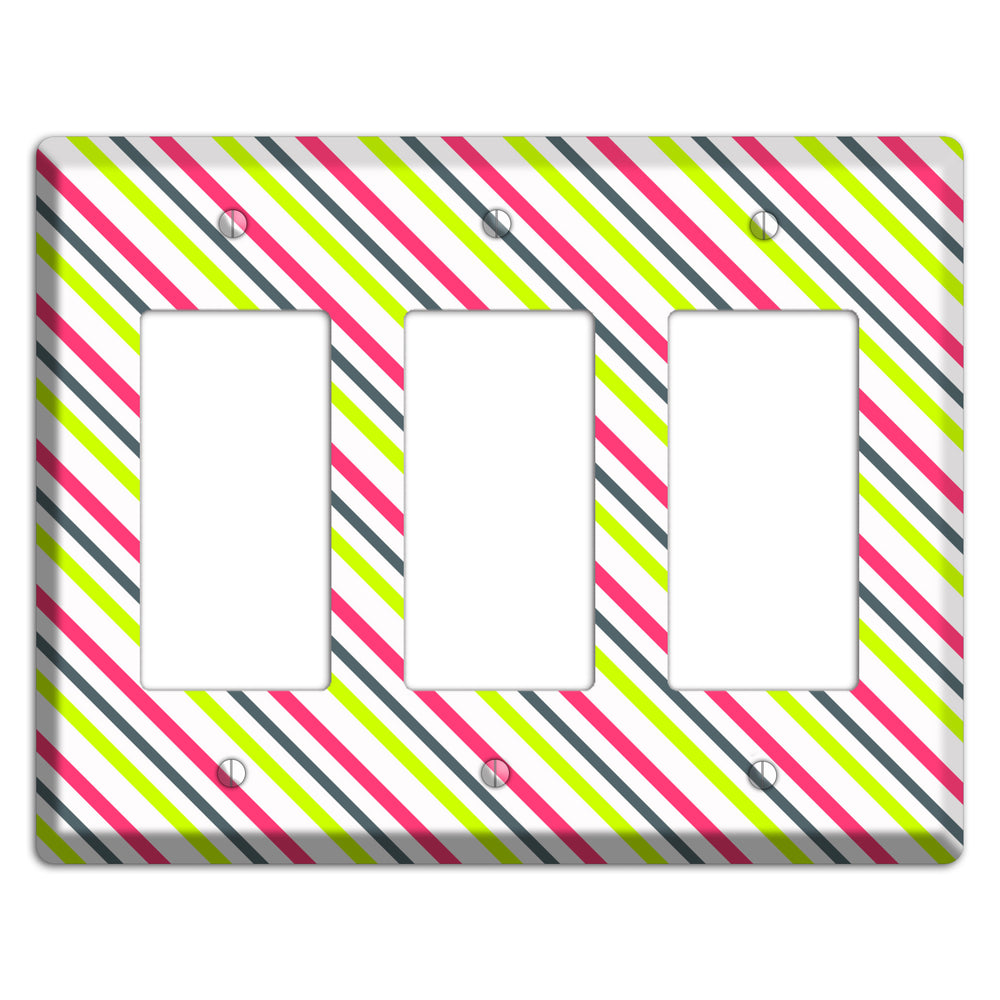 Fuschia and Lime Angled Stripe 3 Rocker Wallplate