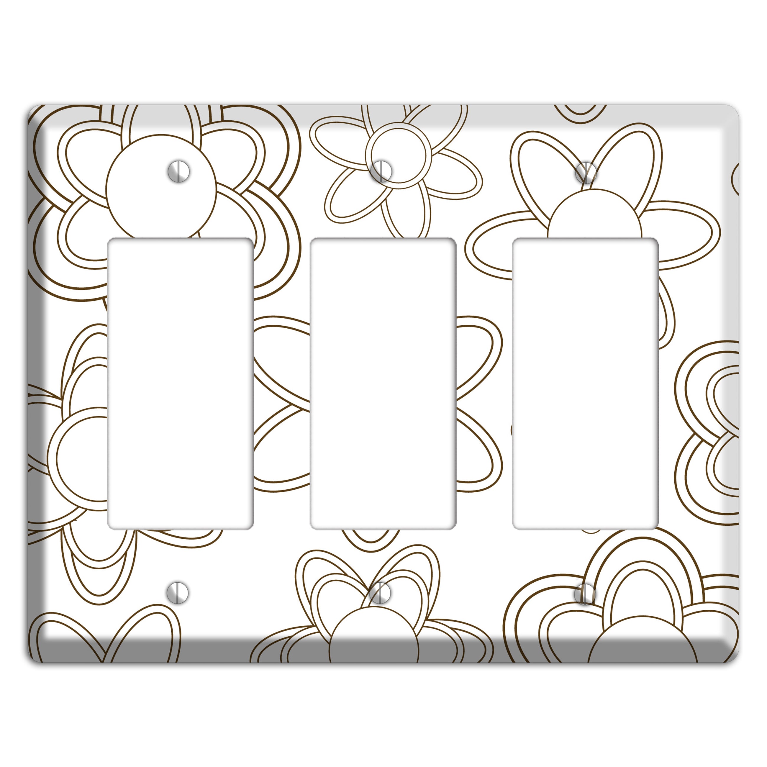 White with Retro Floral Contour 3 Rocker Wallplate