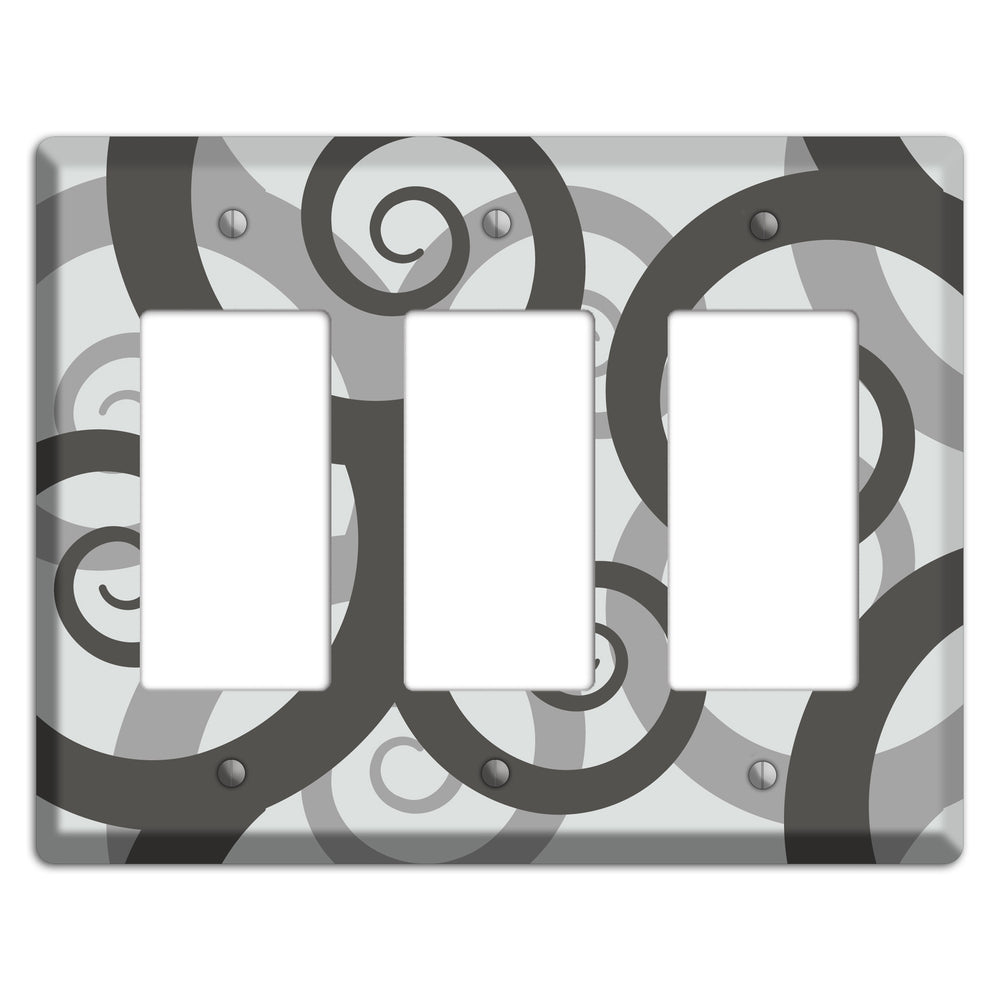 Grey with Black Large Swirl 3 Rocker Wallplate