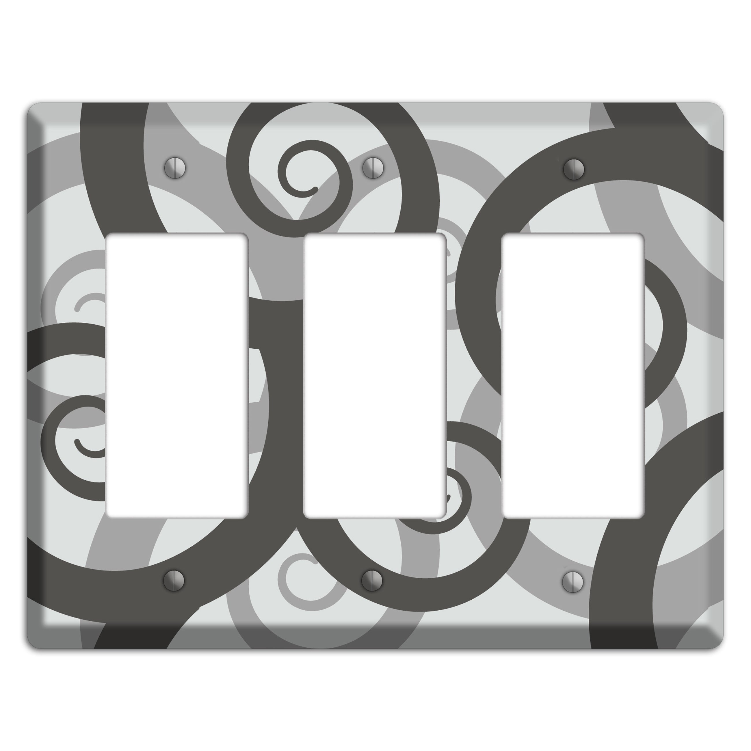 Grey with Black Large Swirl 3 Rocker Wallplate