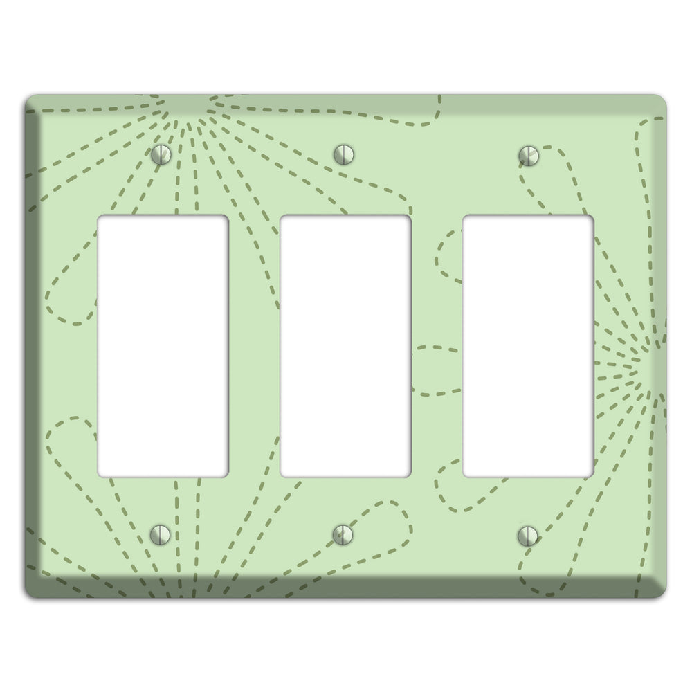 Sage Retro Stipple Floral Contour 3 Rocker Wallplate