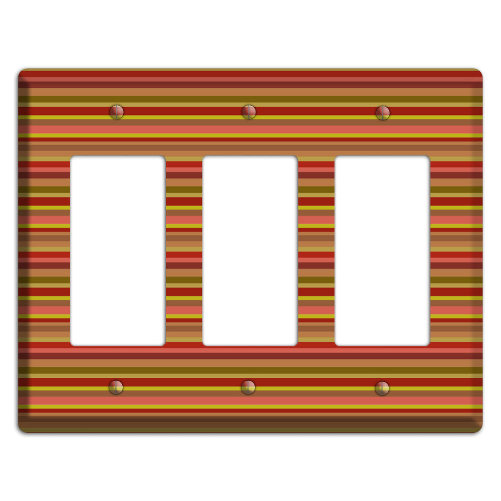Multi Red Horizontal Stripes 3 Rocker Wallplate