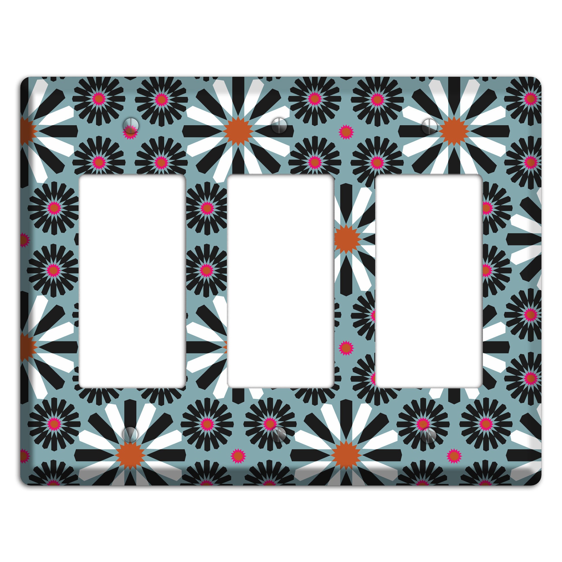Dusty Blue with Scandinavian Floral 3 Rocker Wallplate
