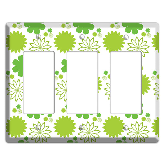 White with Multi Green Floral Contour 3 Rocker Wallplate