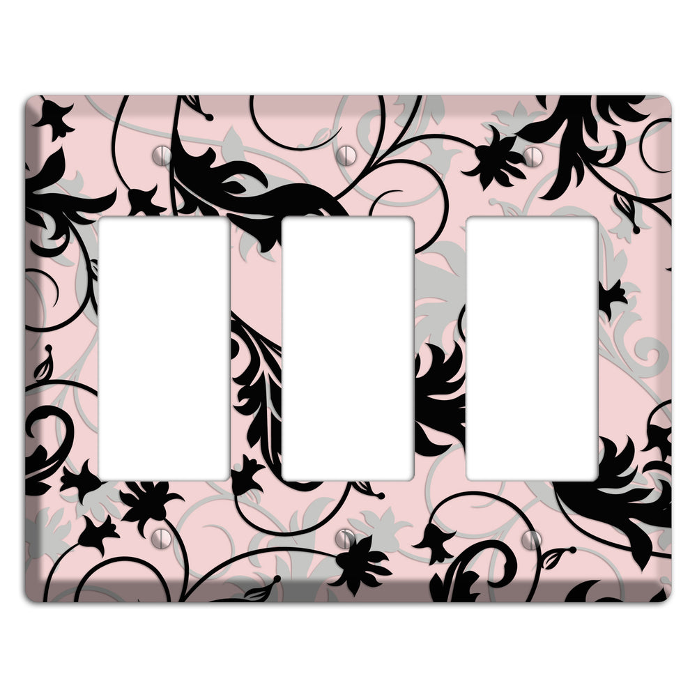 Dusty Pink Grey Black Victorian Sprig 3 Rocker Wallplate