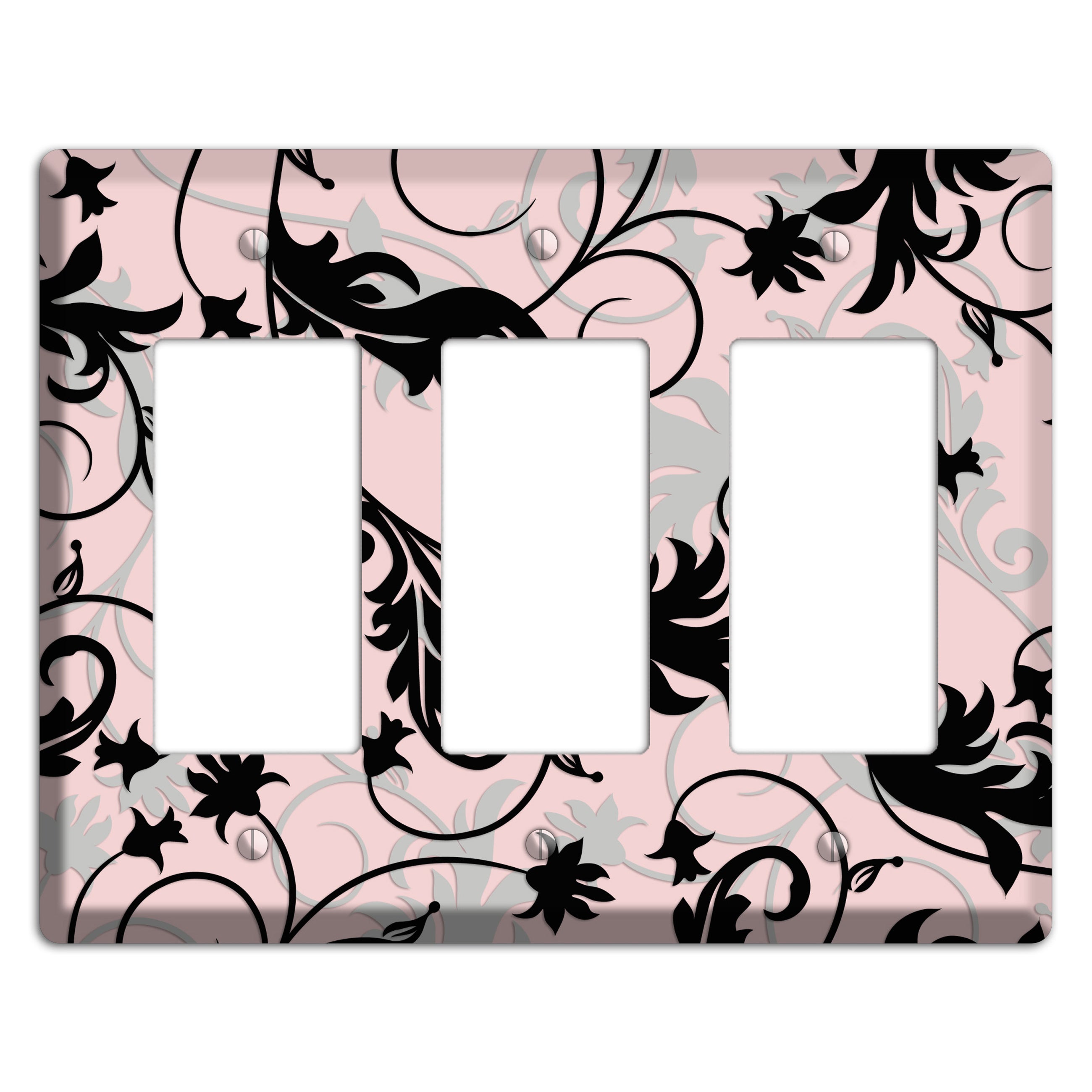 Dusty Pink Grey Black Victorian Sprig 3 Rocker Wallplate